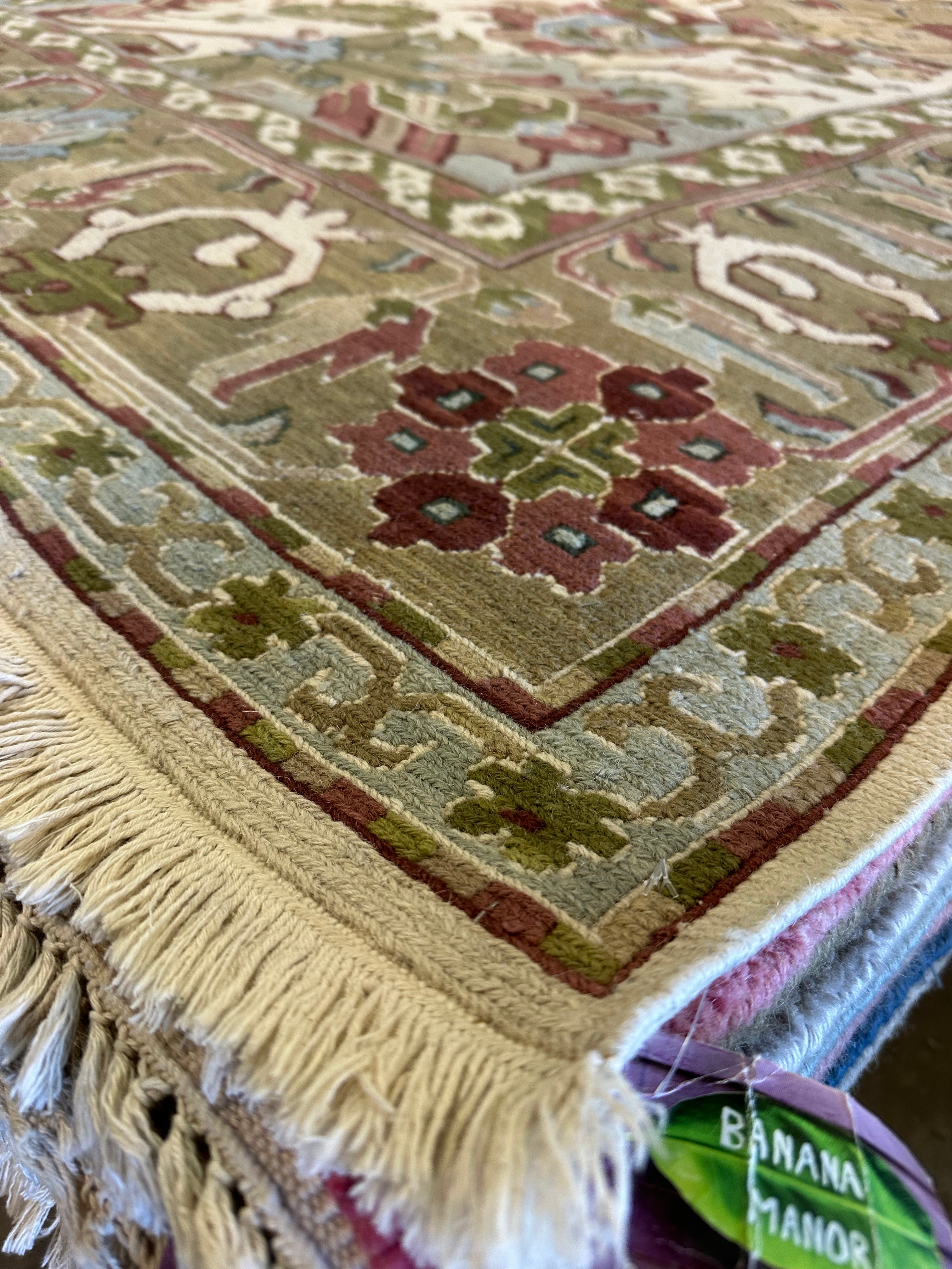 Patricia Altschul 8.8x11.8 Ivory and Green Soumak Rug - CLEARANCE 30% off