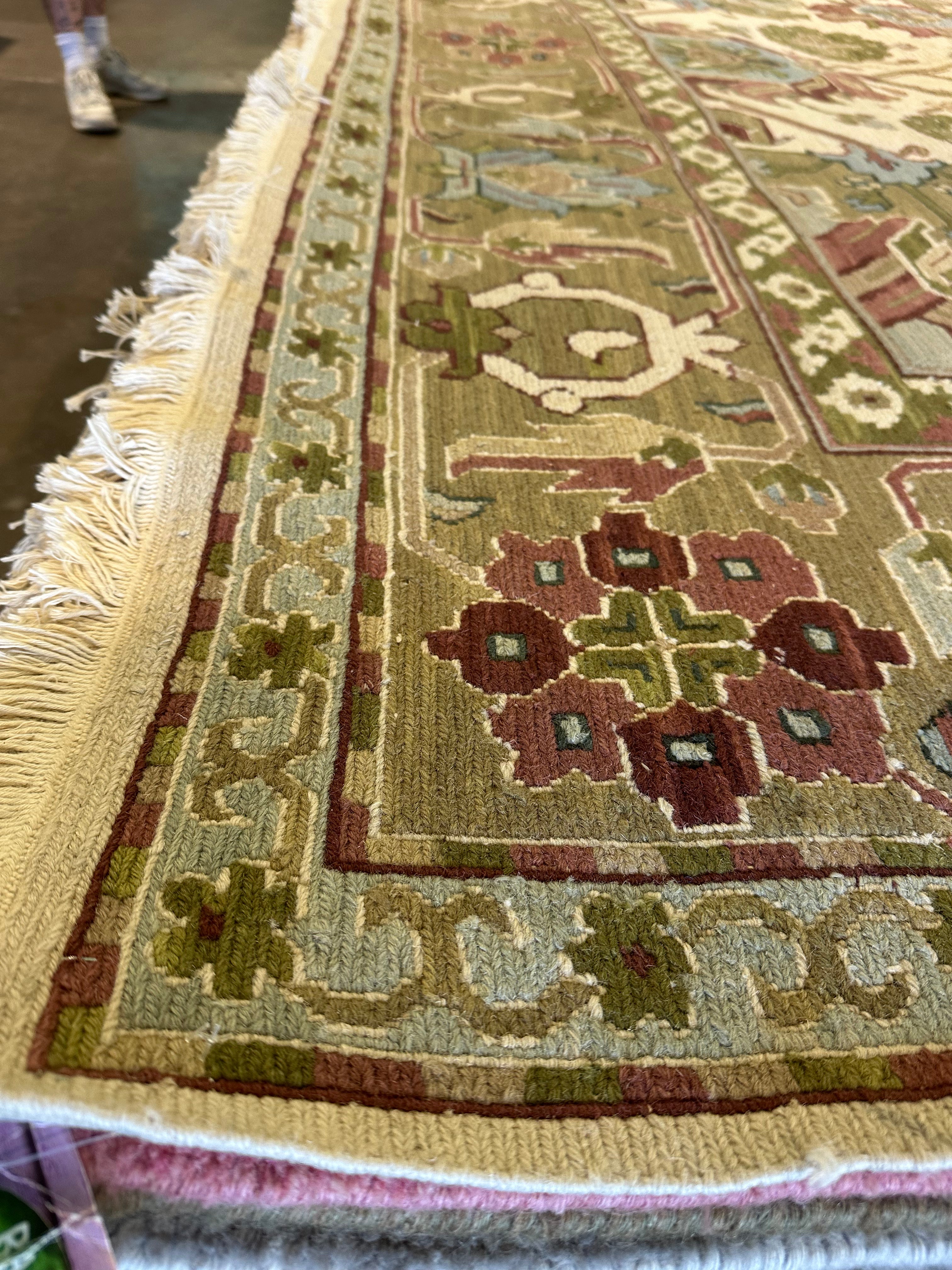 Patricia Altschul 8.8x11.8 Ivory and Green Soumak Rug - CLEARANCE 30% off