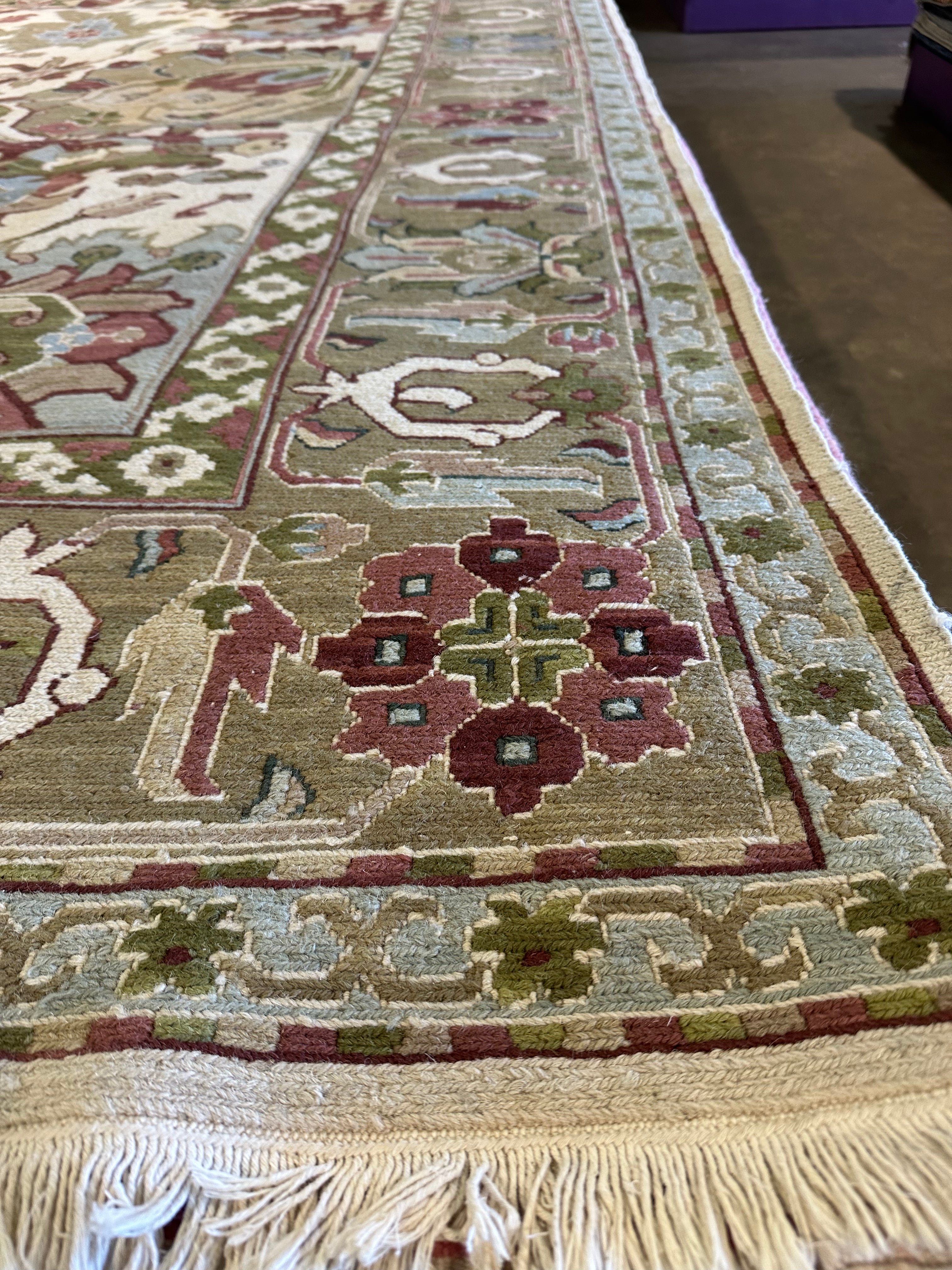 Patricia Altschul 8.8x11.8 Ivory and Green Soumak Rug - CLEARANCE 30% off
