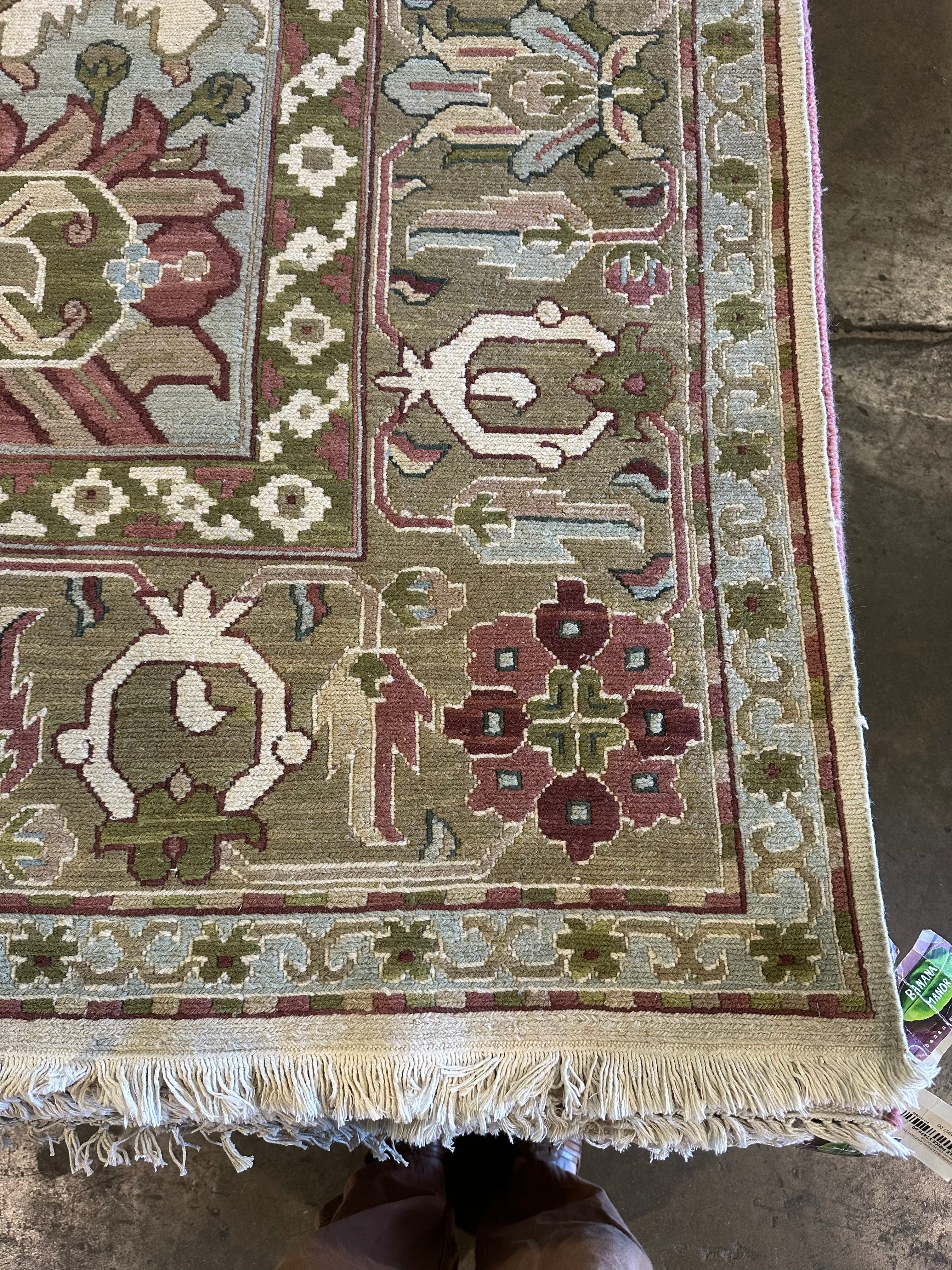 Patricia Altschul 8.8x11.8 Ivory and Green Soumak Rug - CLEARANCE 30% off