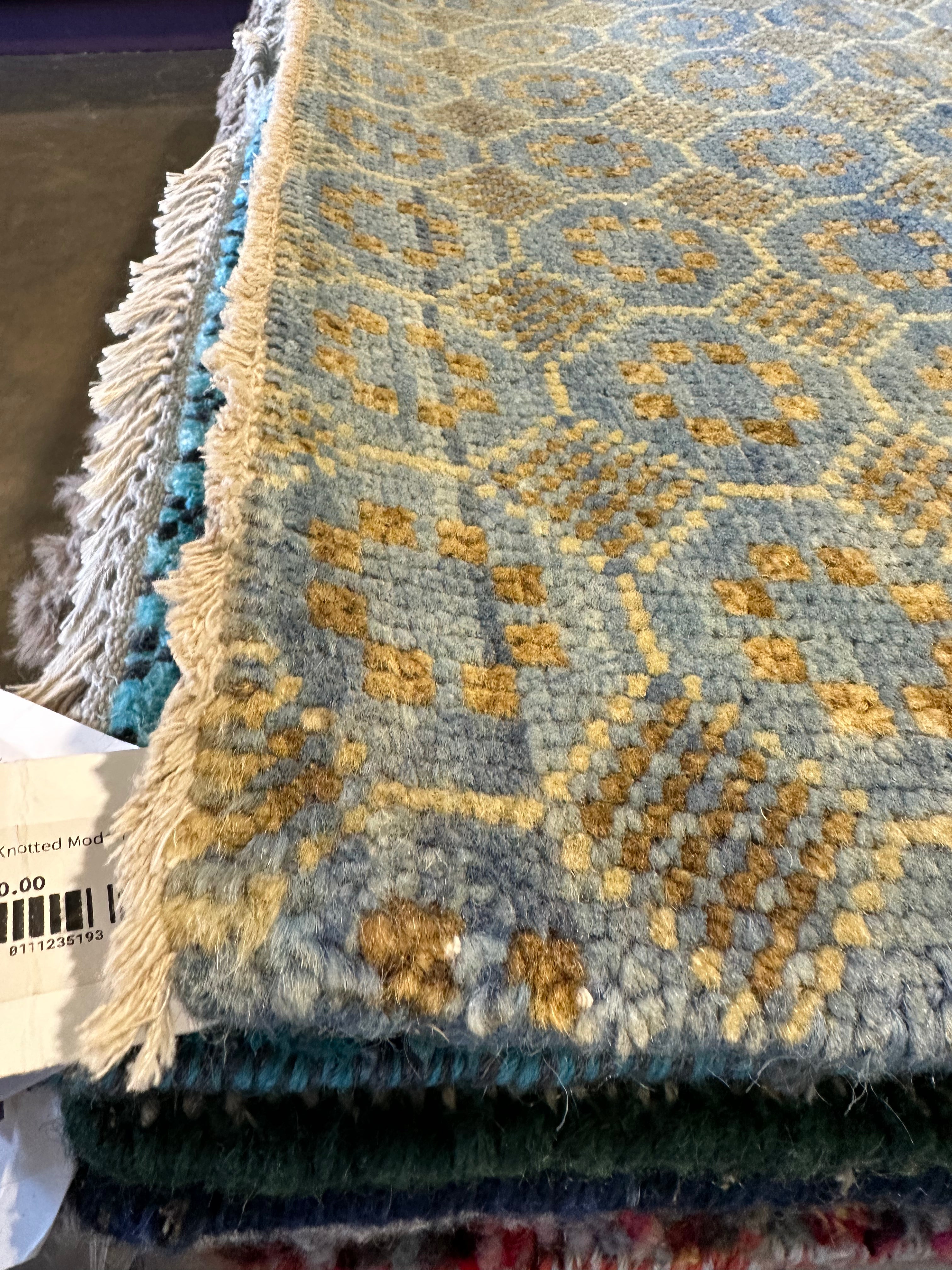Santino Fontana 8x10 Blue Hand-Knotted Modern Style Rug