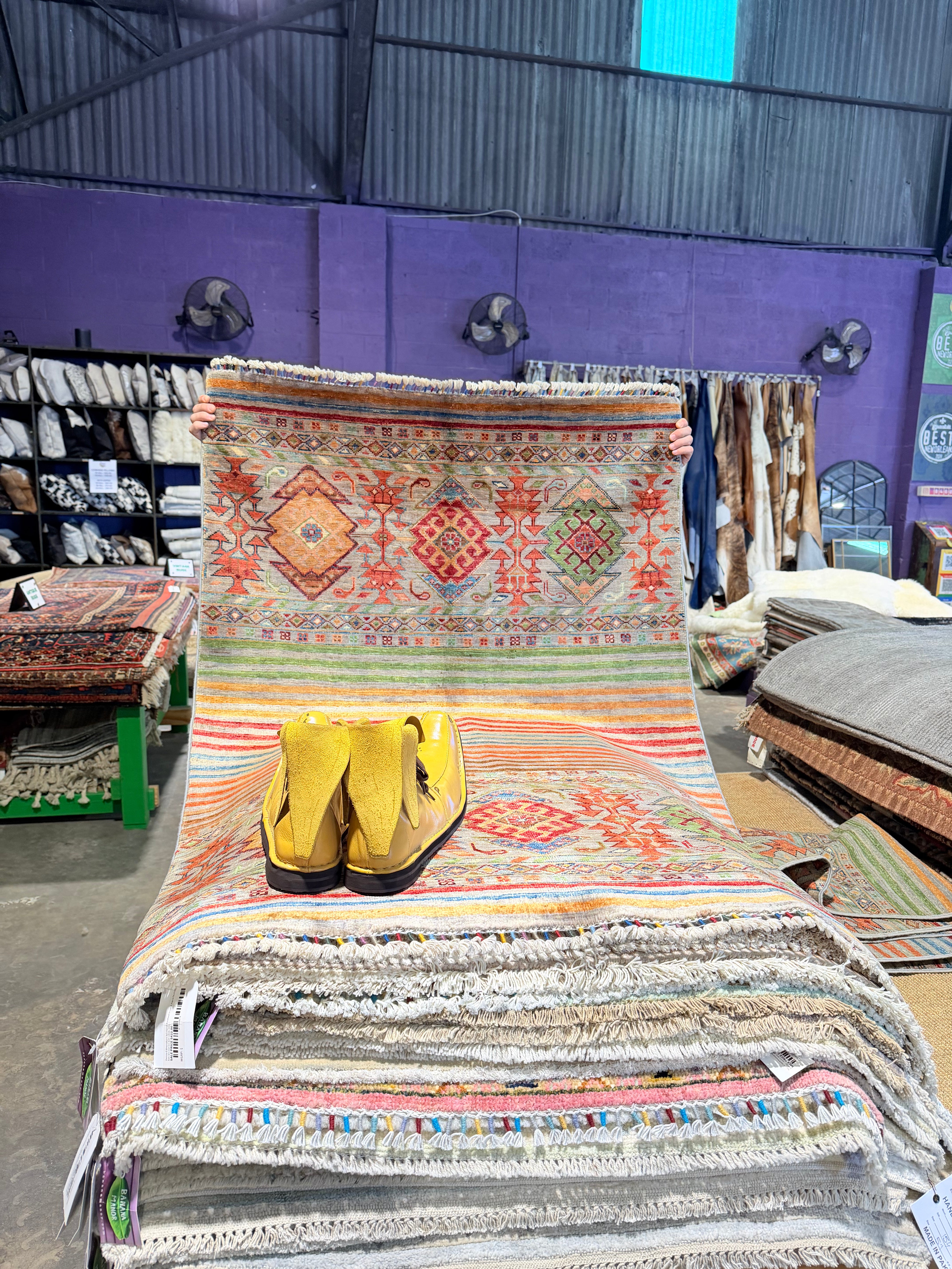 Britani Bateman 3.5x5.3 Silver Afghani Khorjin Rug