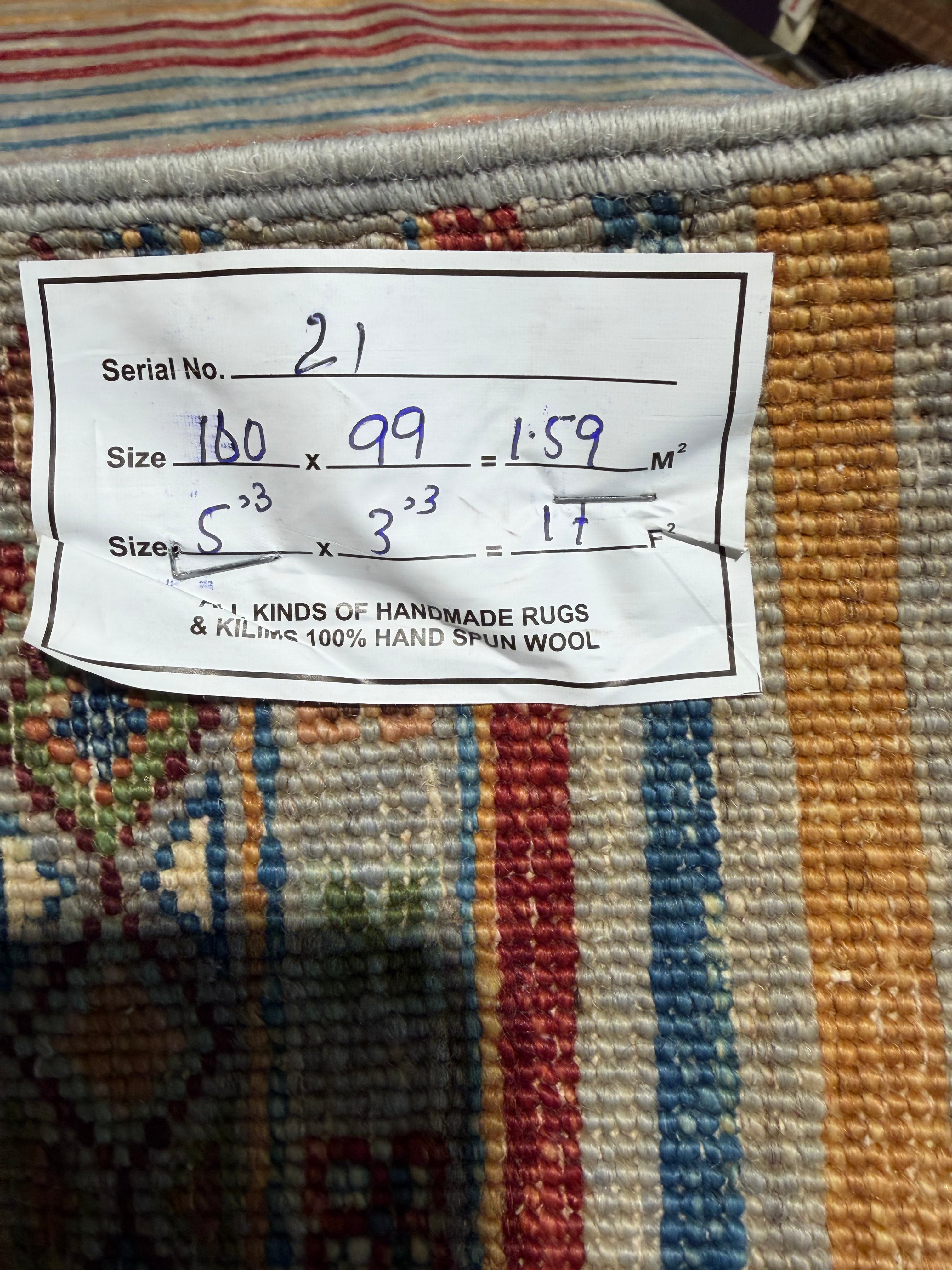 Ashlyn Stallings 3.3x5.3 Silver/Grey Afghani Khorjin Rug