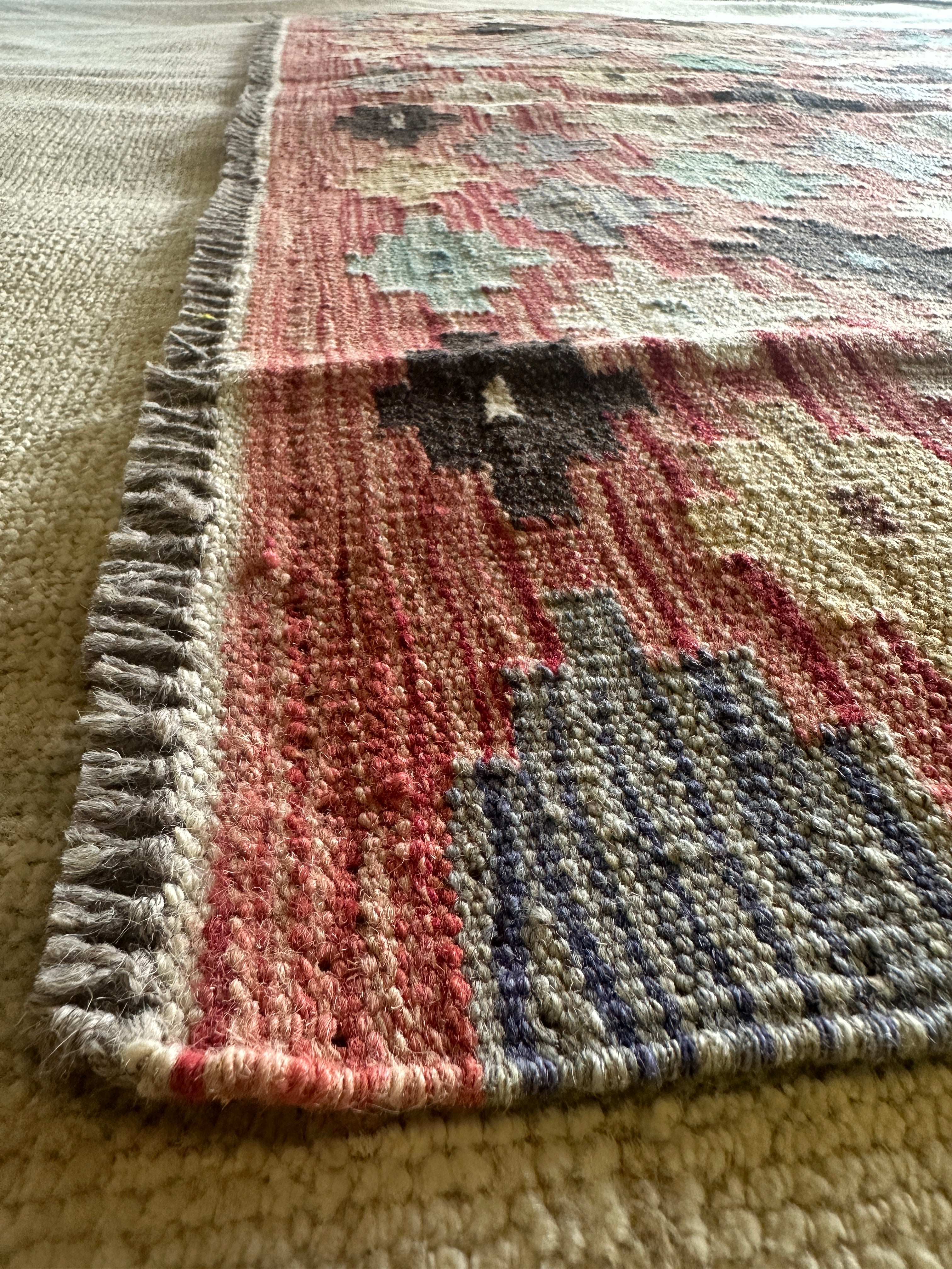 Matthew Settle 4.11x6.6 Hand-Woven Durrie Multi-Colored Afghani Kilim