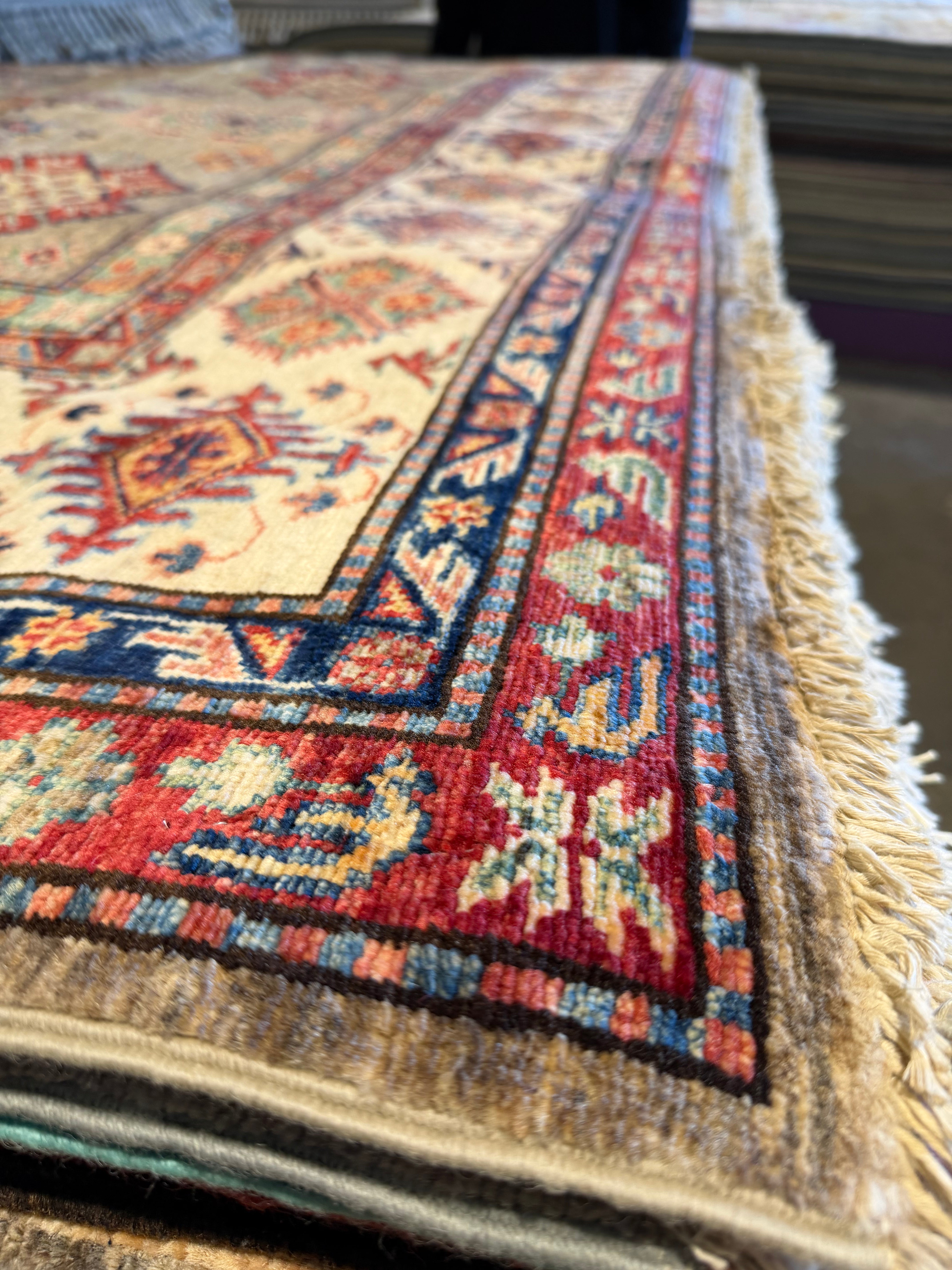 Anna Mezentseva 6.7x9.5 Silver/Grey Afghani Kazak Rug