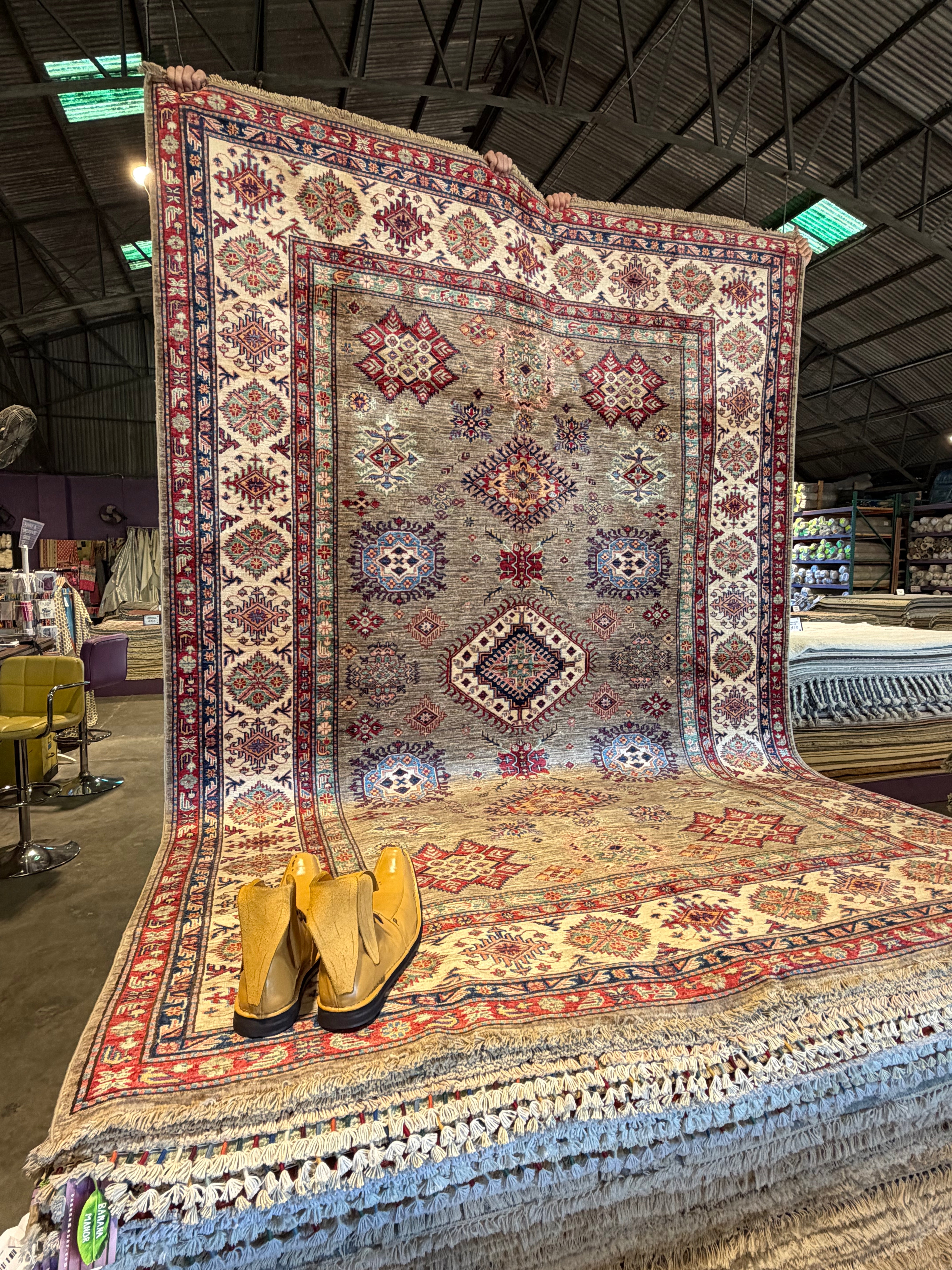 Anna Mezentseva 6.7x9.5 Silver/Grey Afghani Kazak Rug