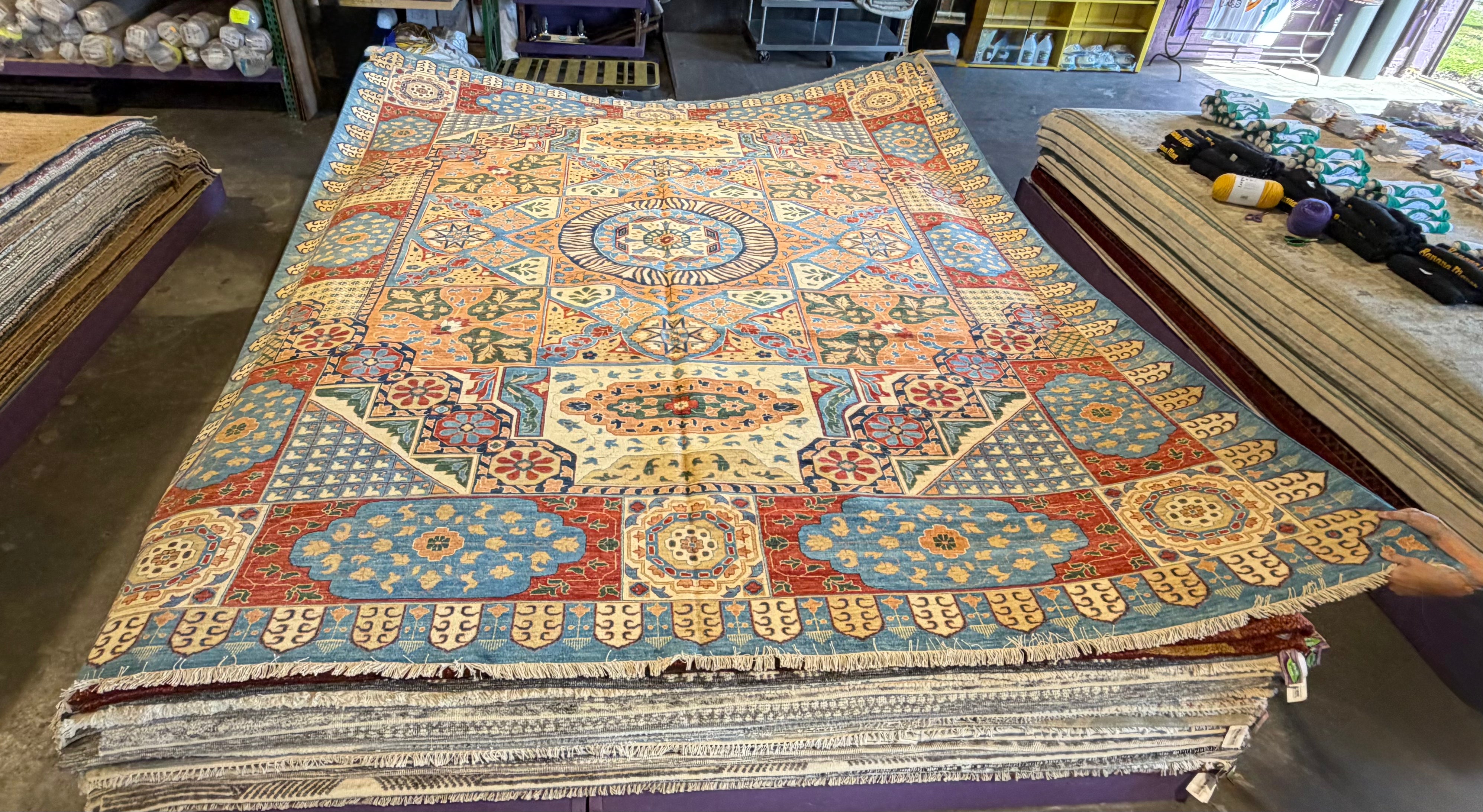 Lea Cochran 11.11x14.9 Blue Afghani Heriz Rug