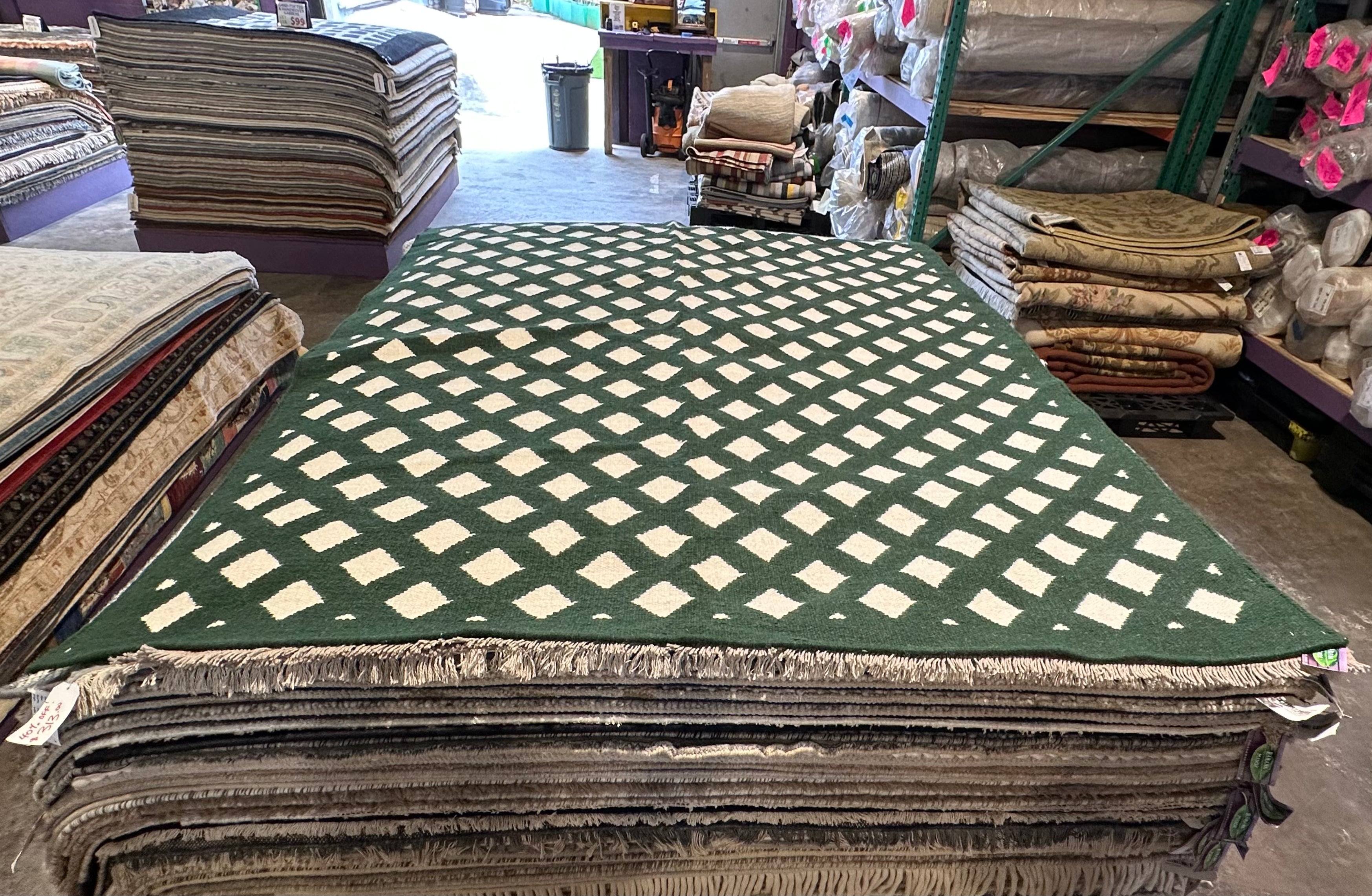 Bradley Carter 6x8 Green Durrie Rug - CLEARANCE 30% off
