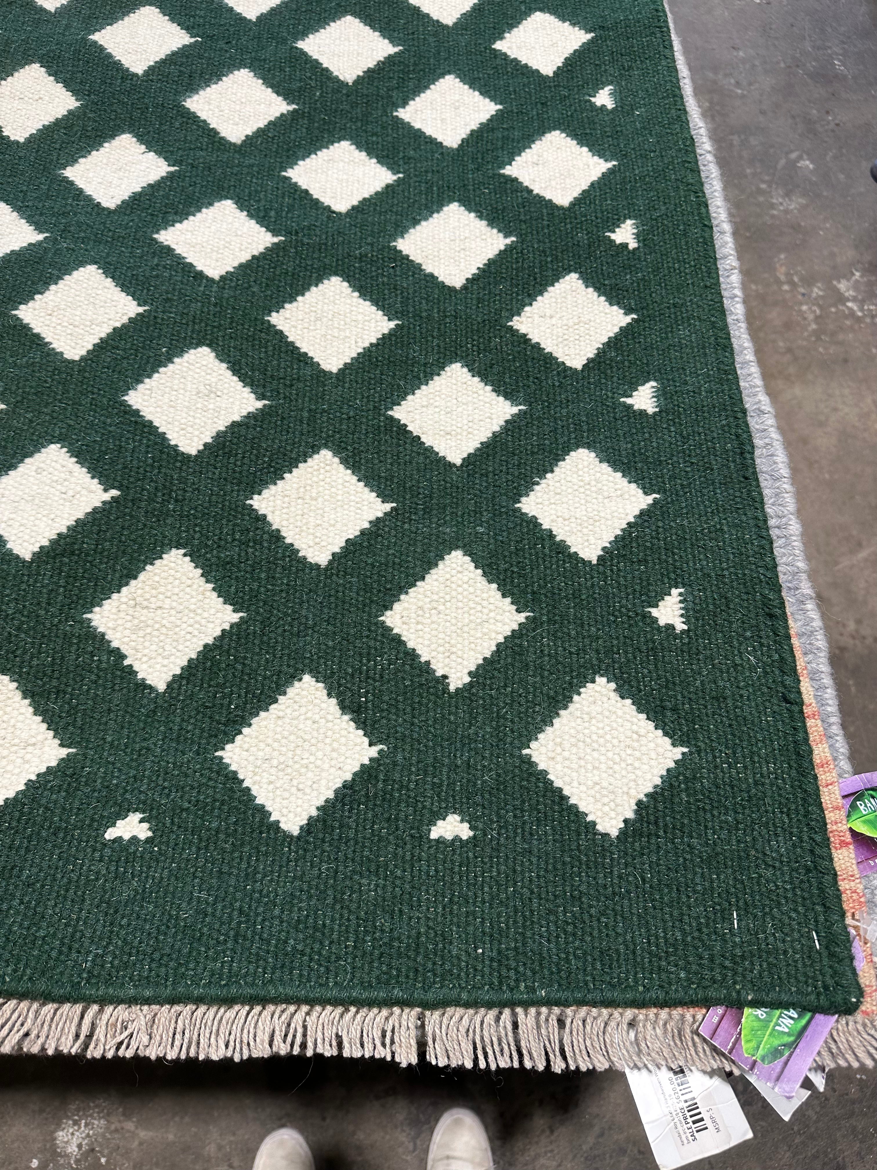 Bradley Carter 6x8 Green Durrie Rug - CLEARANCE 30% off
