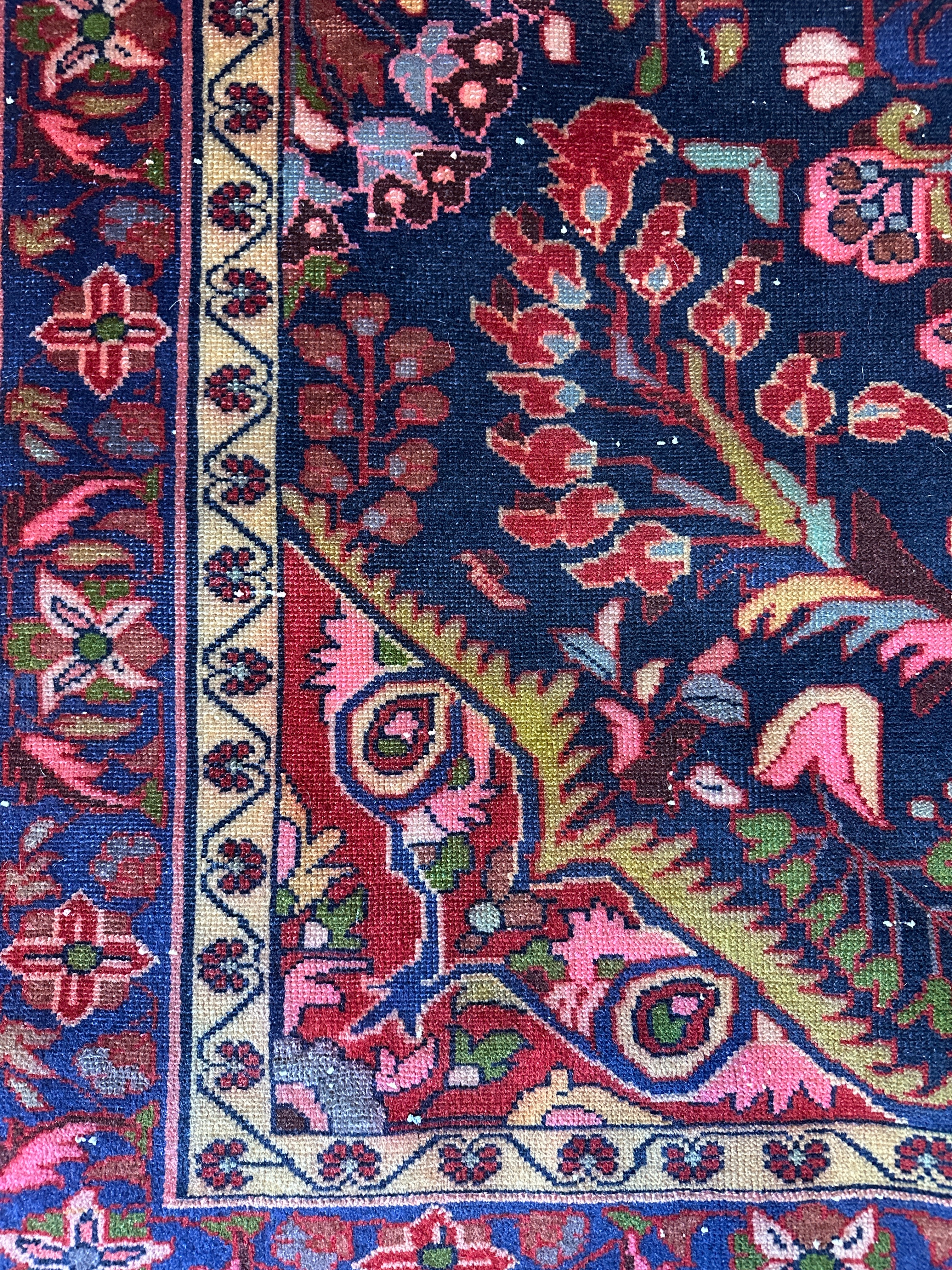 Antique Persian Village Hamadan Pink and Blue Rug 5.3x9.7