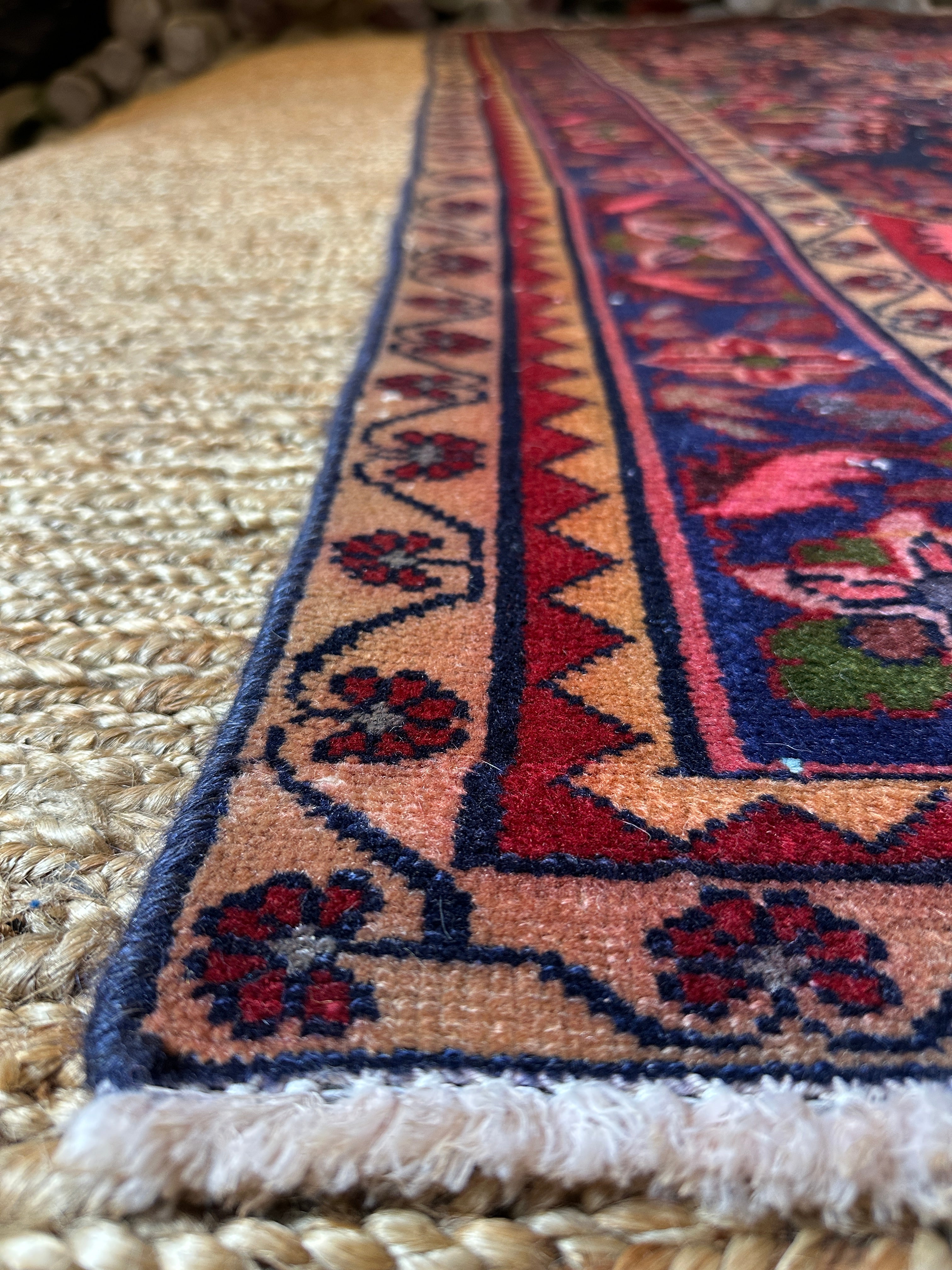 Antique Persian Village Hamadan Pink and Blue Rug 5.3x9.7