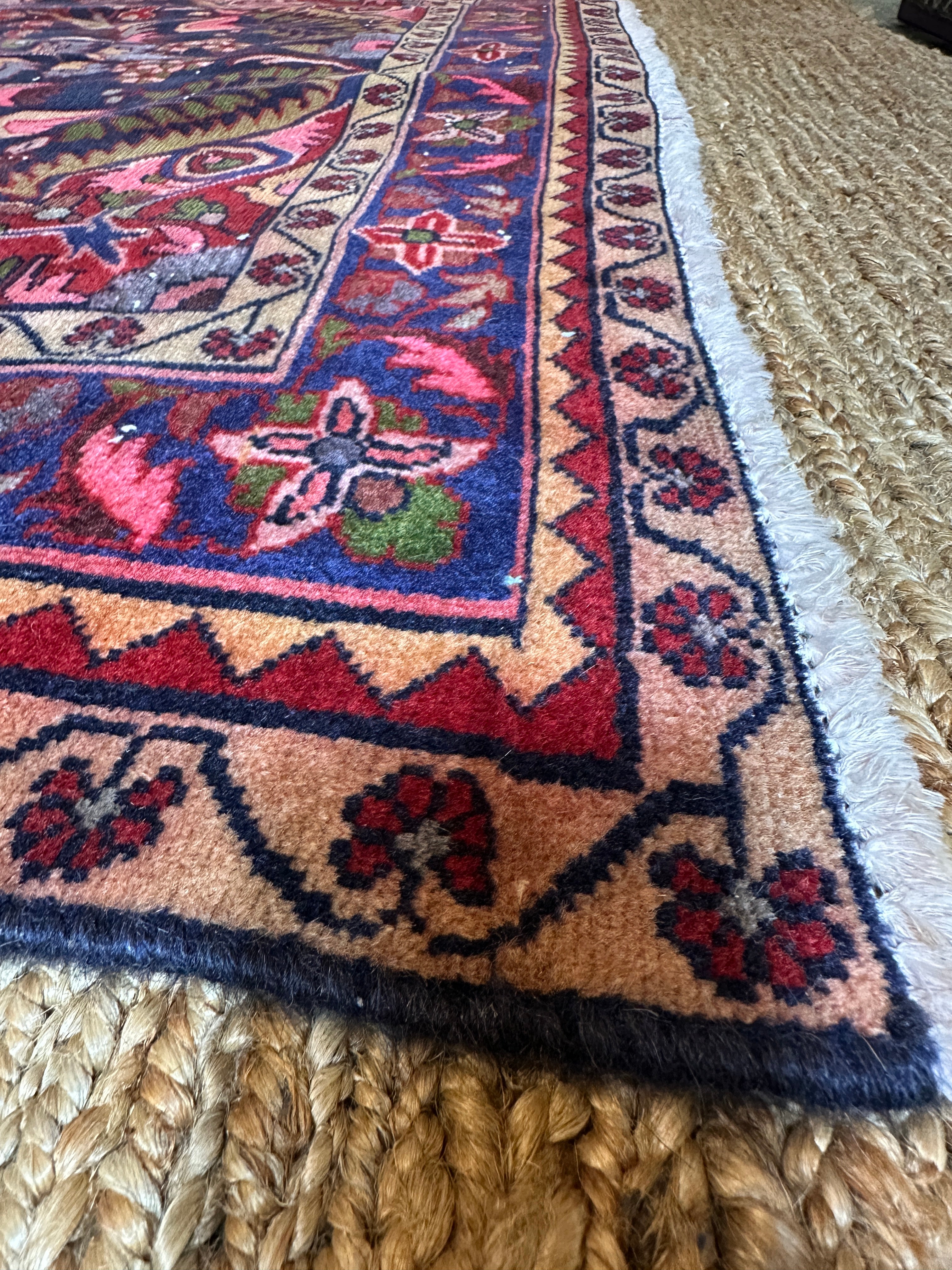 Antique Persian Village Hamadan Pink and Blue Rug 5.3x9.7