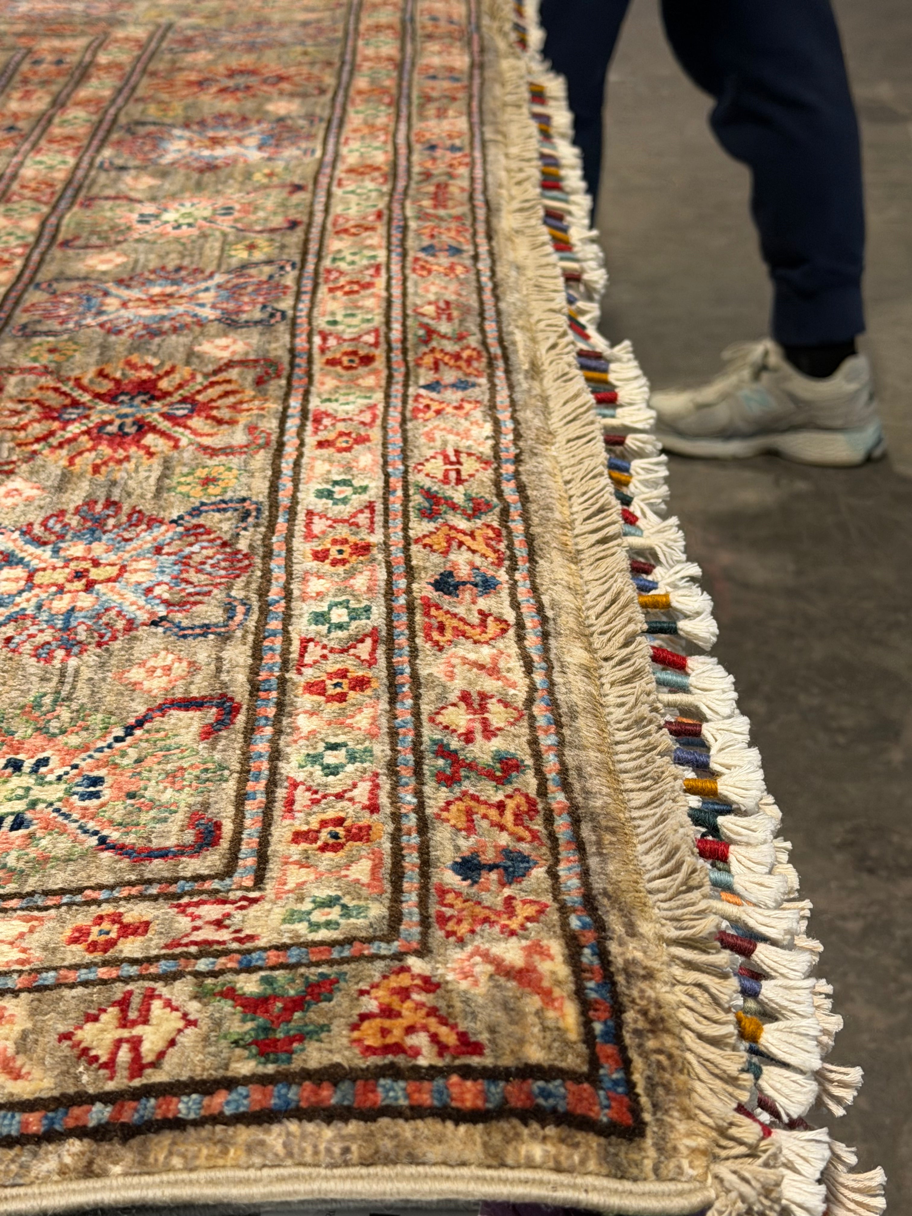 Caroline Stanbury 5.6x8.2 Silver/Grey Afghani Kazak Rug