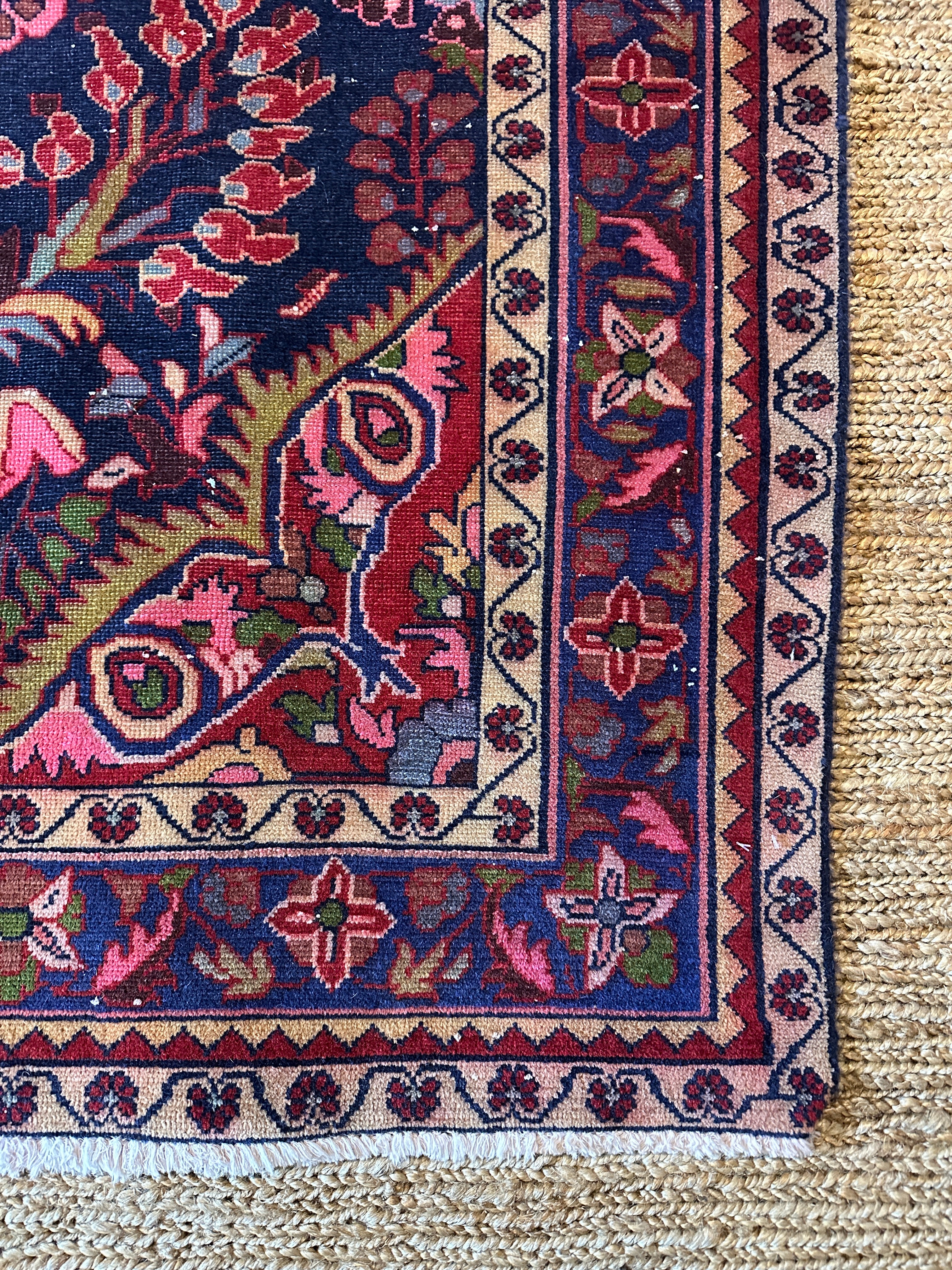 Antique Persian Village Hamadan Pink and Blue Rug 5.3x9.7