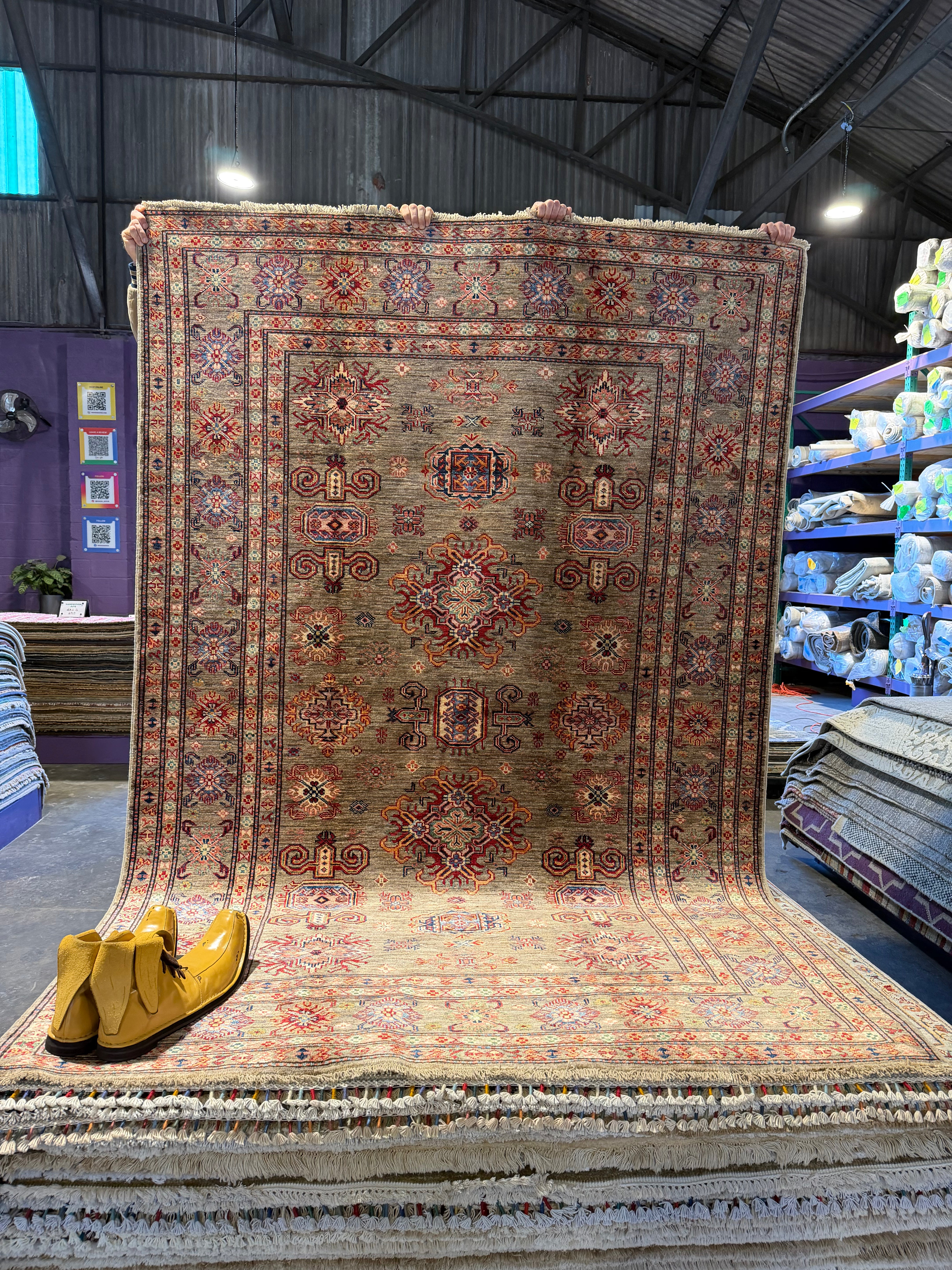 Caroline Stanbury 5.6x8.2 Silver/Grey Afghani Kazak Rug