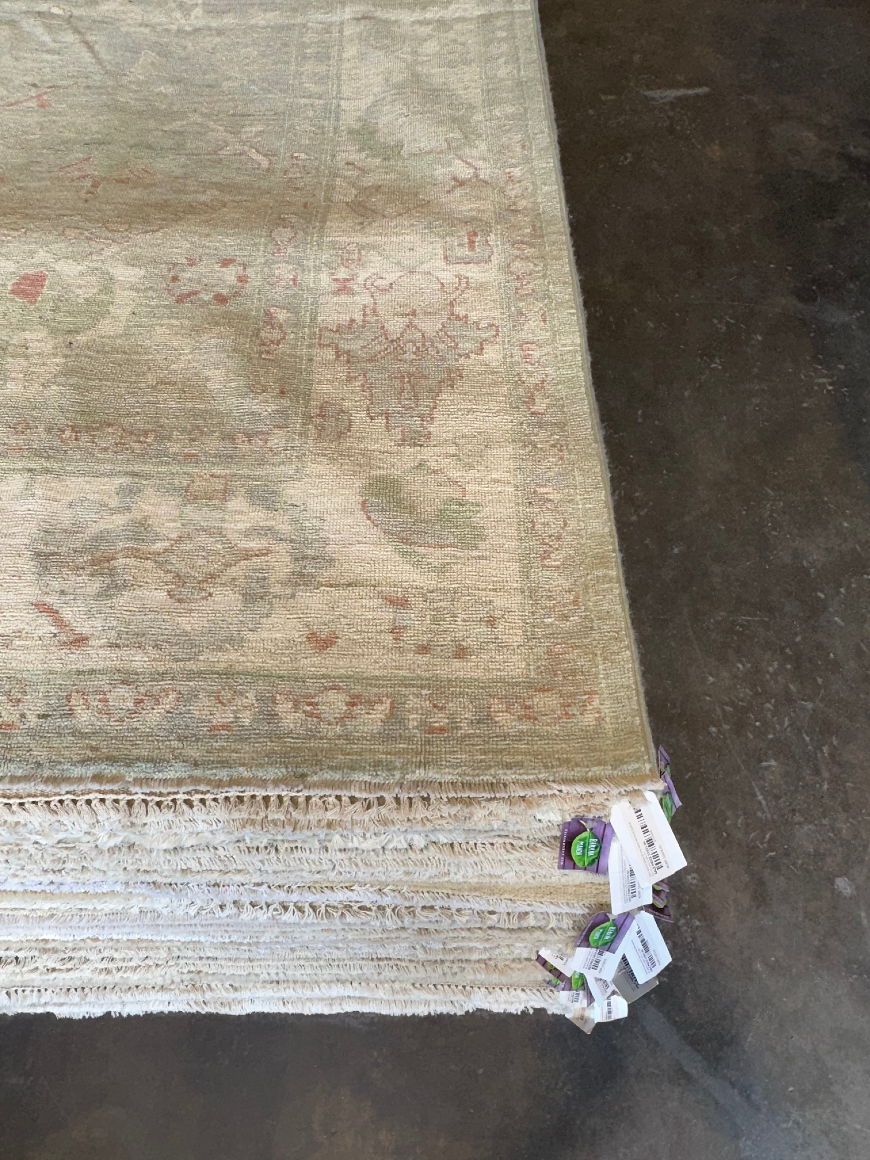 Taylor 8.1x9.7 Green and Pink Whitewashed Afghani Oushak