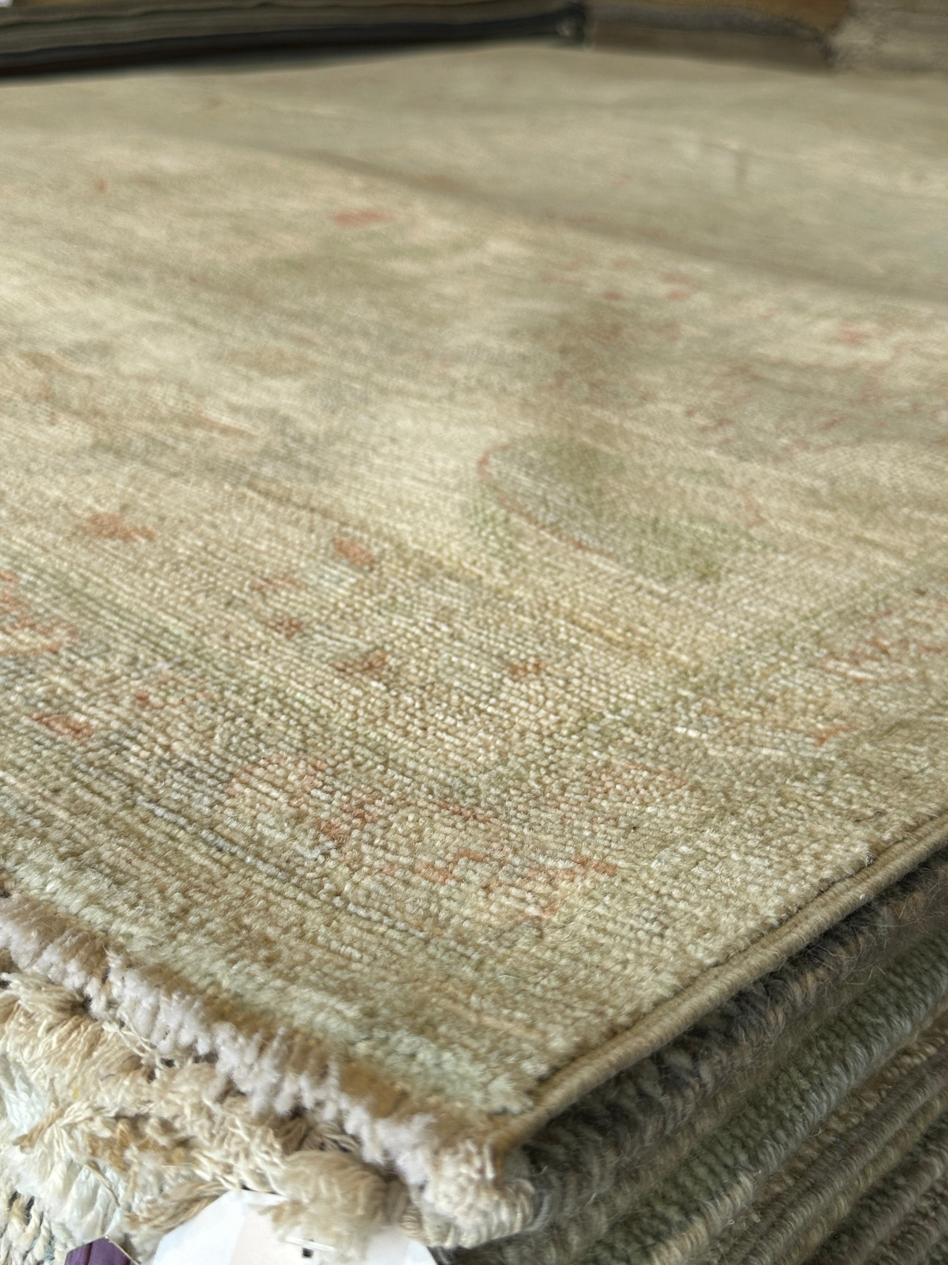 Taylor 8.1x9.7 Green and Pink Whitewashed Afghani Oushak