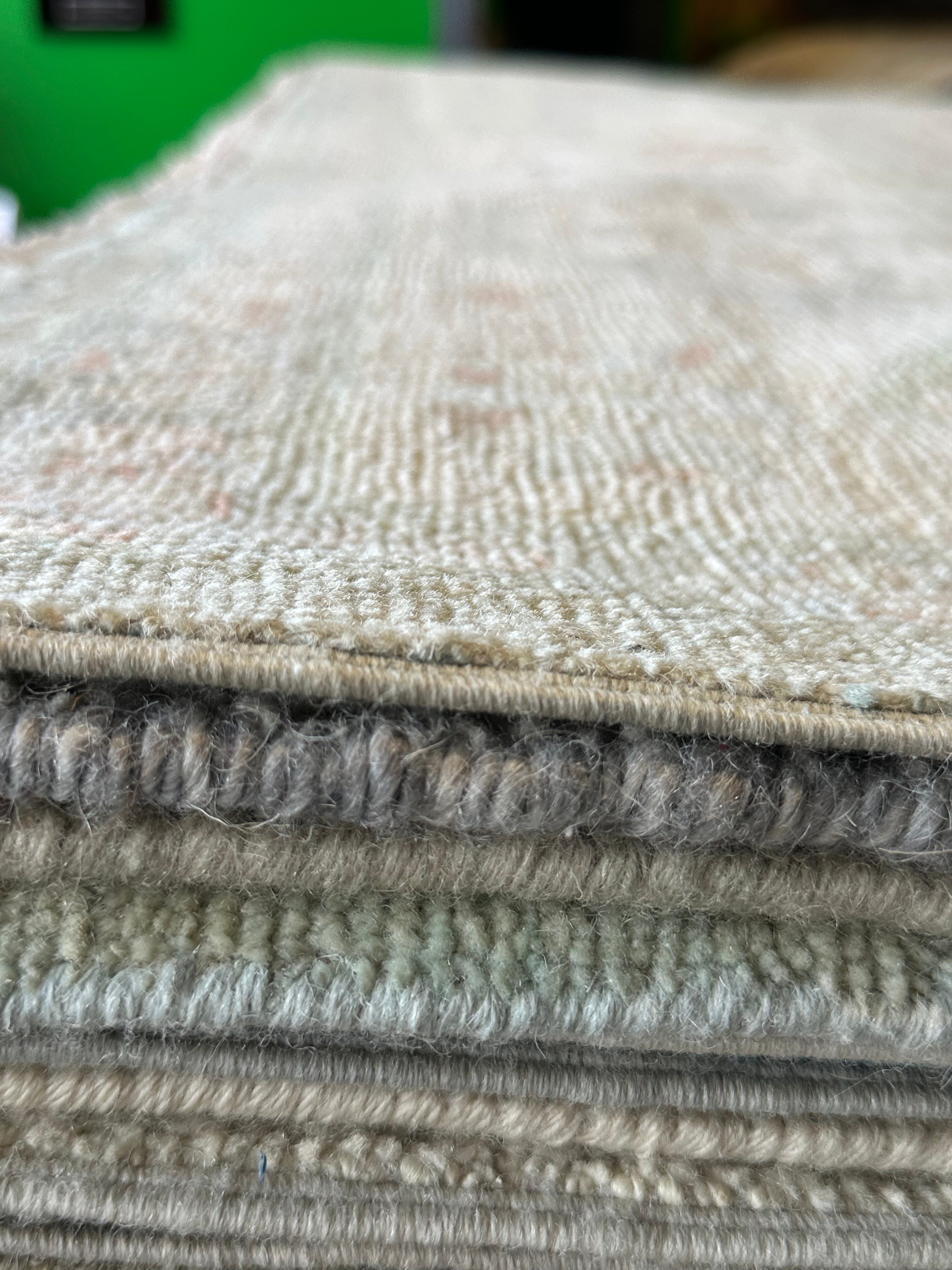 Taylor 8.1x9.7 Green and Pink Whitewashed Afghani Oushak