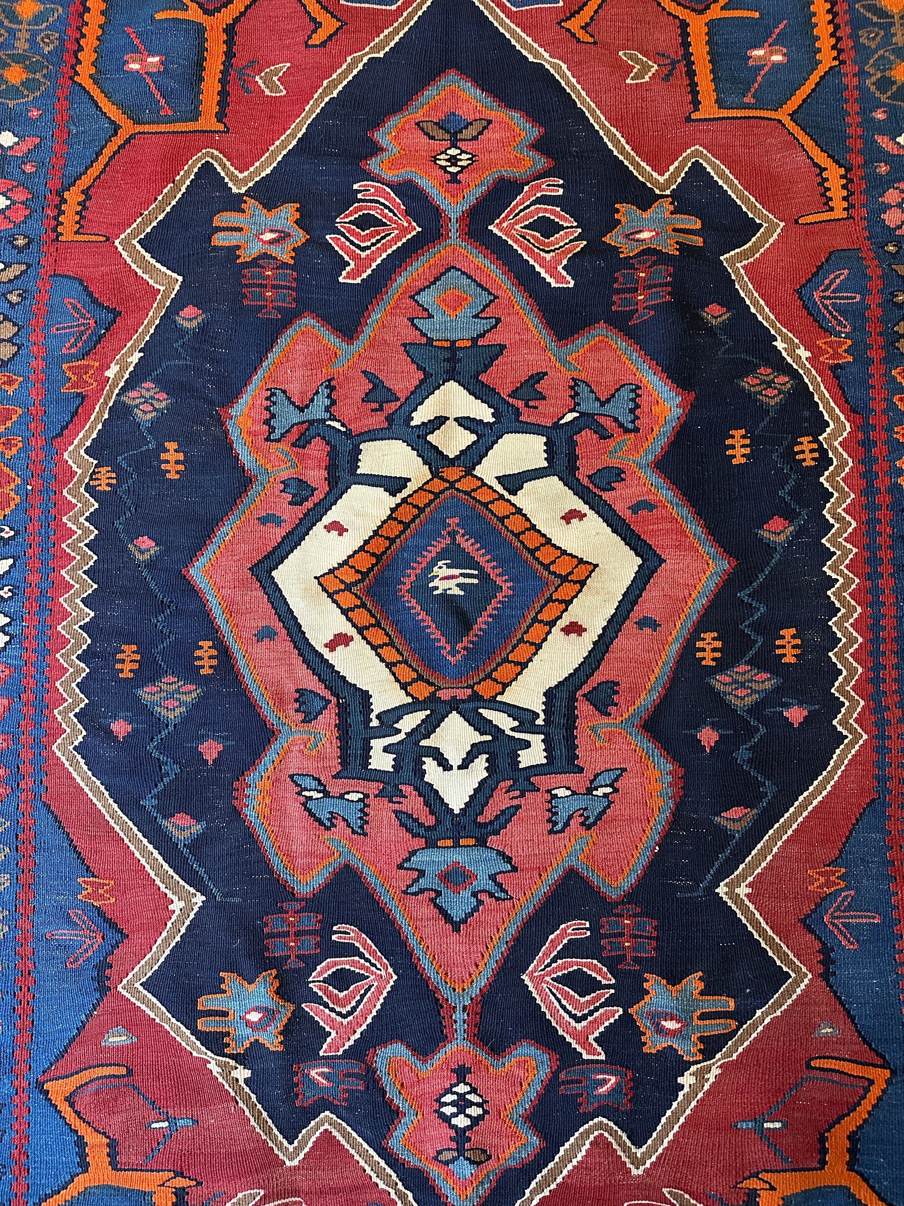 Antique Kord-Bijar Red and Blue Kilim 3.10x5.3