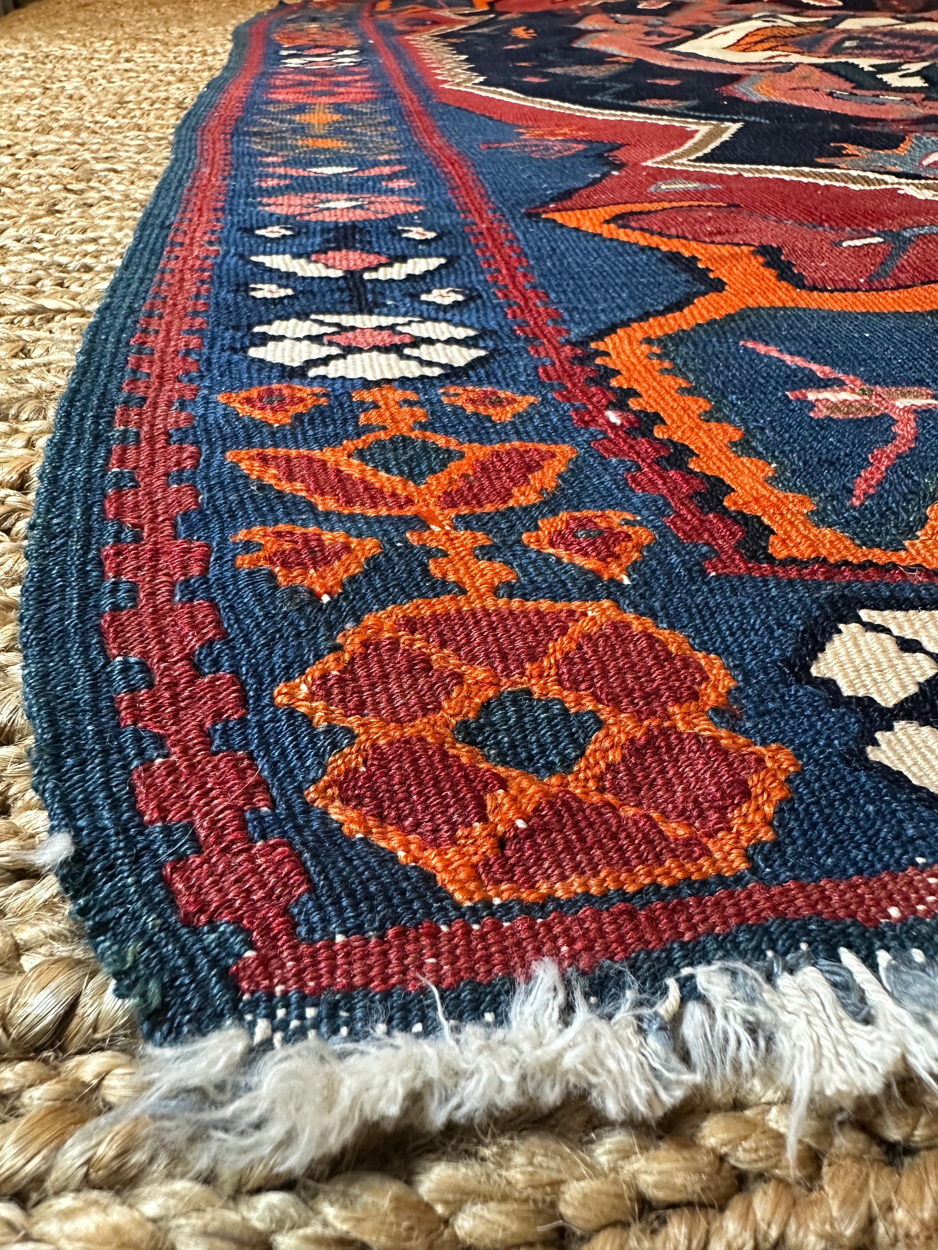 Antique Kord-Bijar Red and Blue Kilim 3.10x5.3