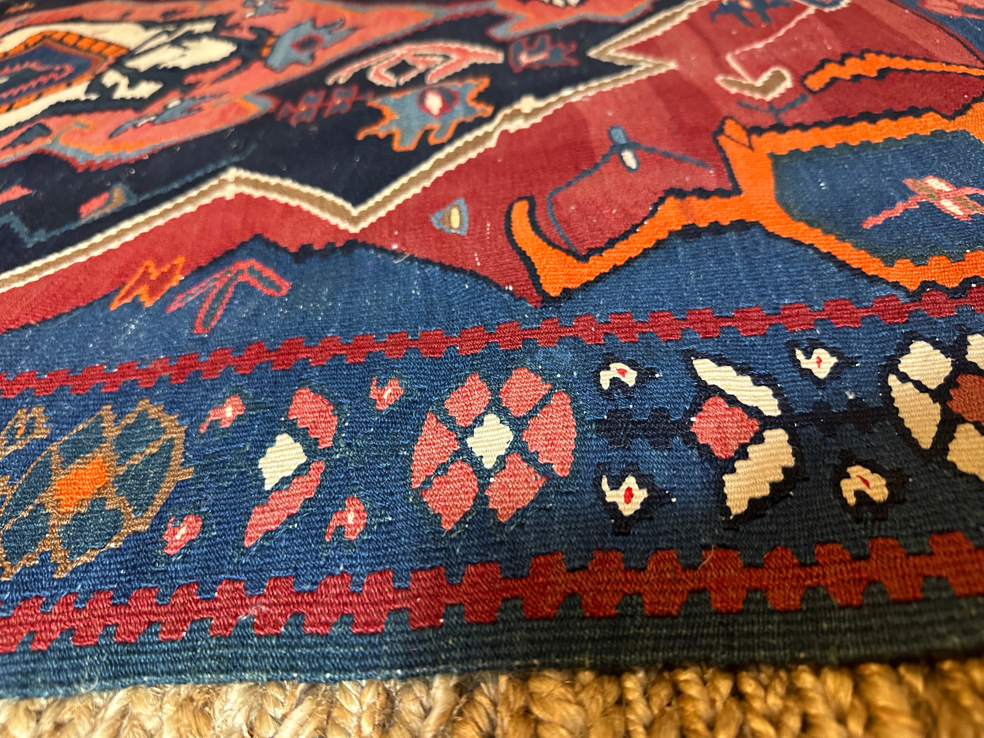 Antique Kord-Bijar Red and Blue Kilim 3.10x5.3