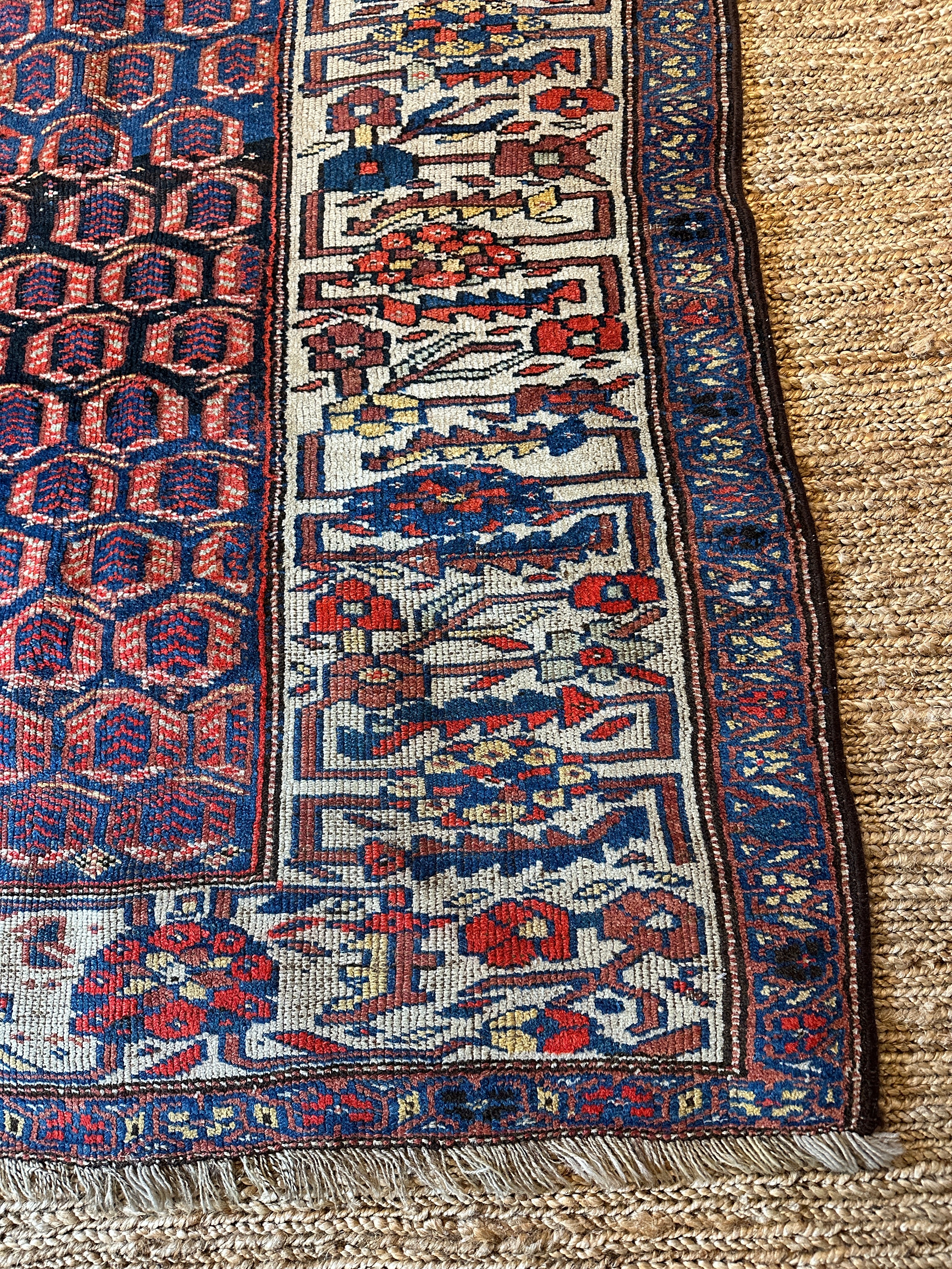 Antique Persian Kurdbakshaish Red and Blue Rug 4.1x5.7