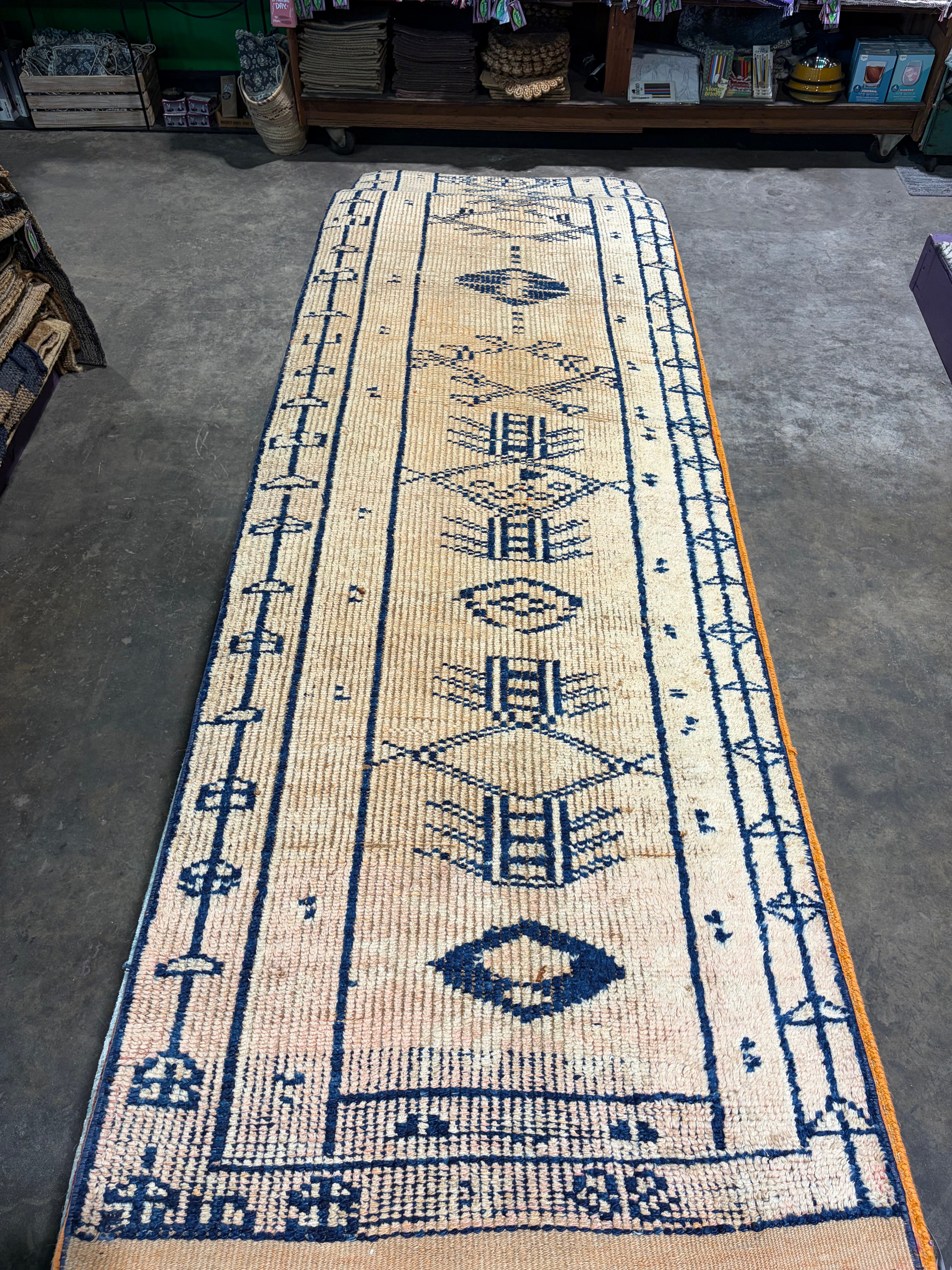 Paige Grey 2.9x10.6 Light Pink and Blue Hand-Knotted Turkish Runner