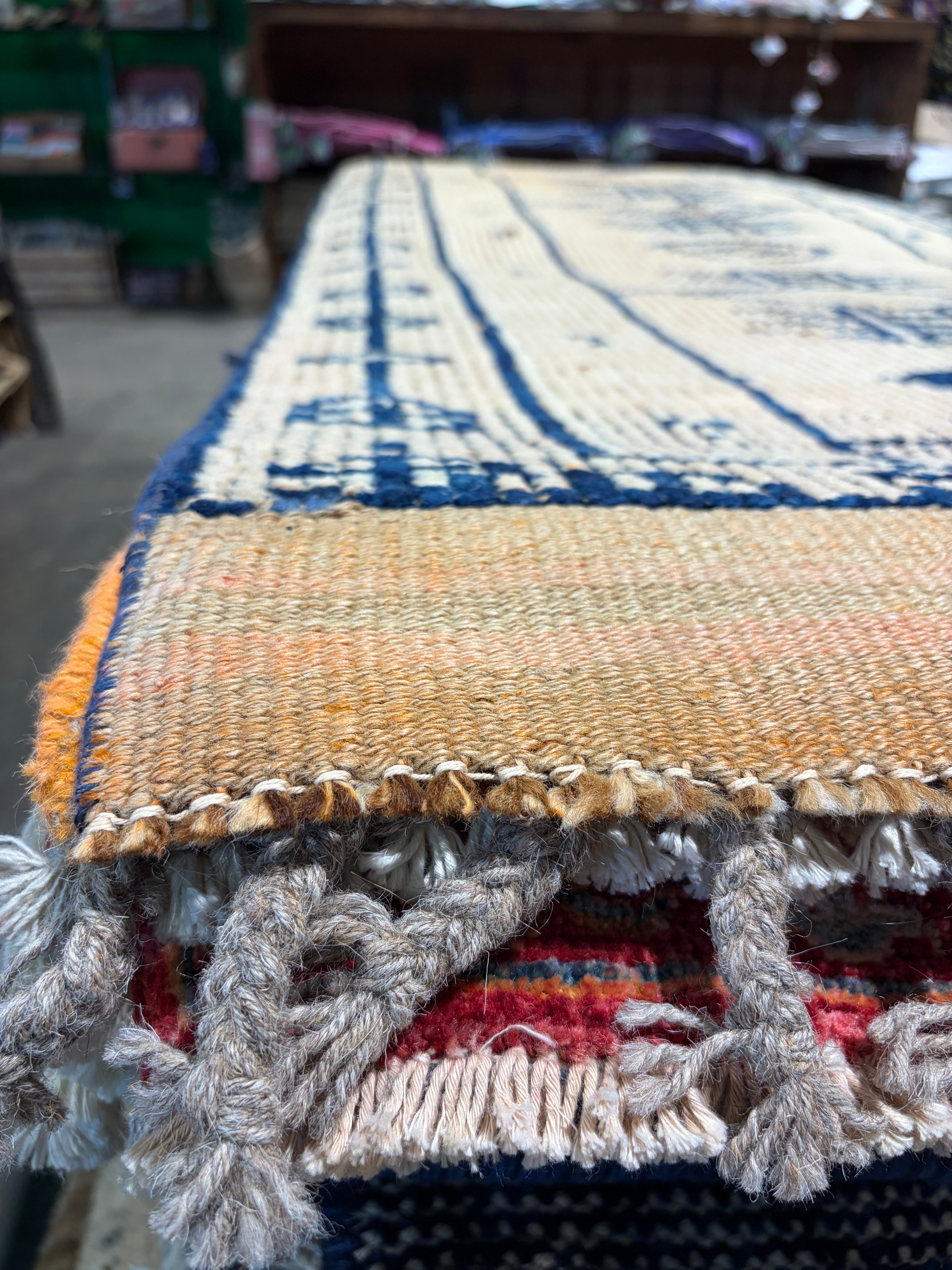 Paige Grey 2.9x10.6 Light Pink and Blue Hand-Knotted Turkish Runner