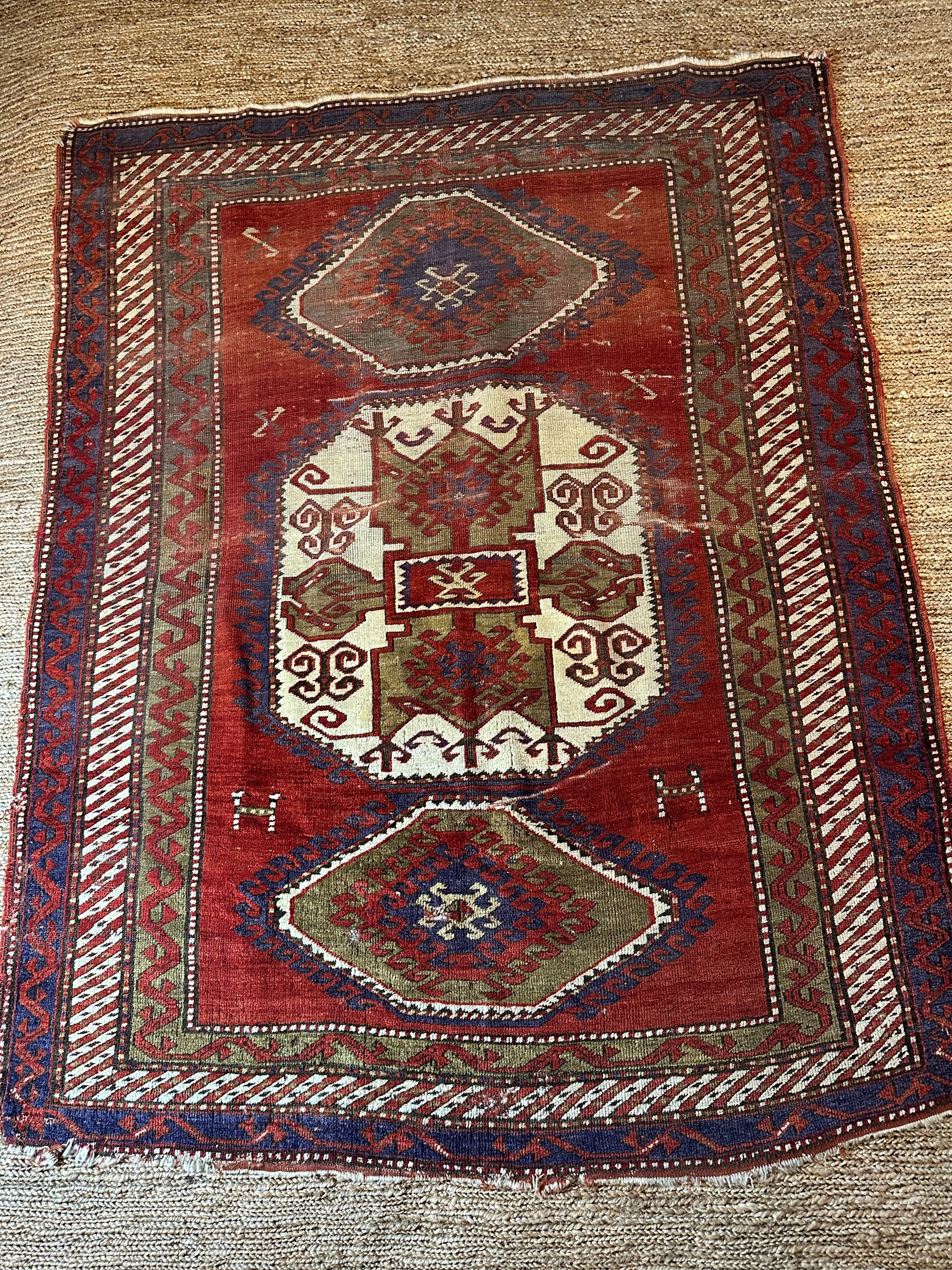 Antique Caucasian Kazak Red Rug 5.6x7