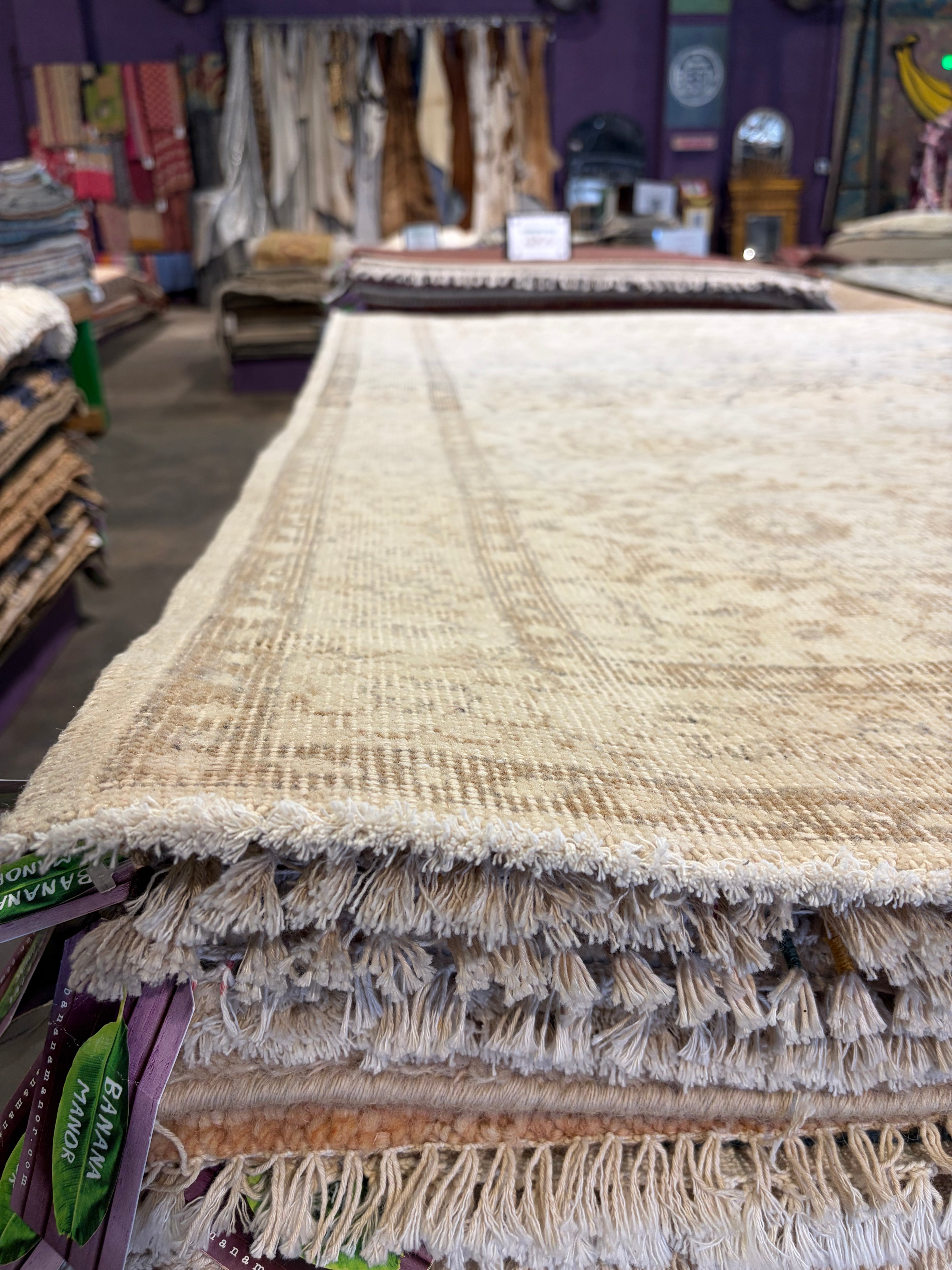 Gracie Brown 3.11x7 Cream and Brown Hand-Knotted Vintage Turkish Oushak