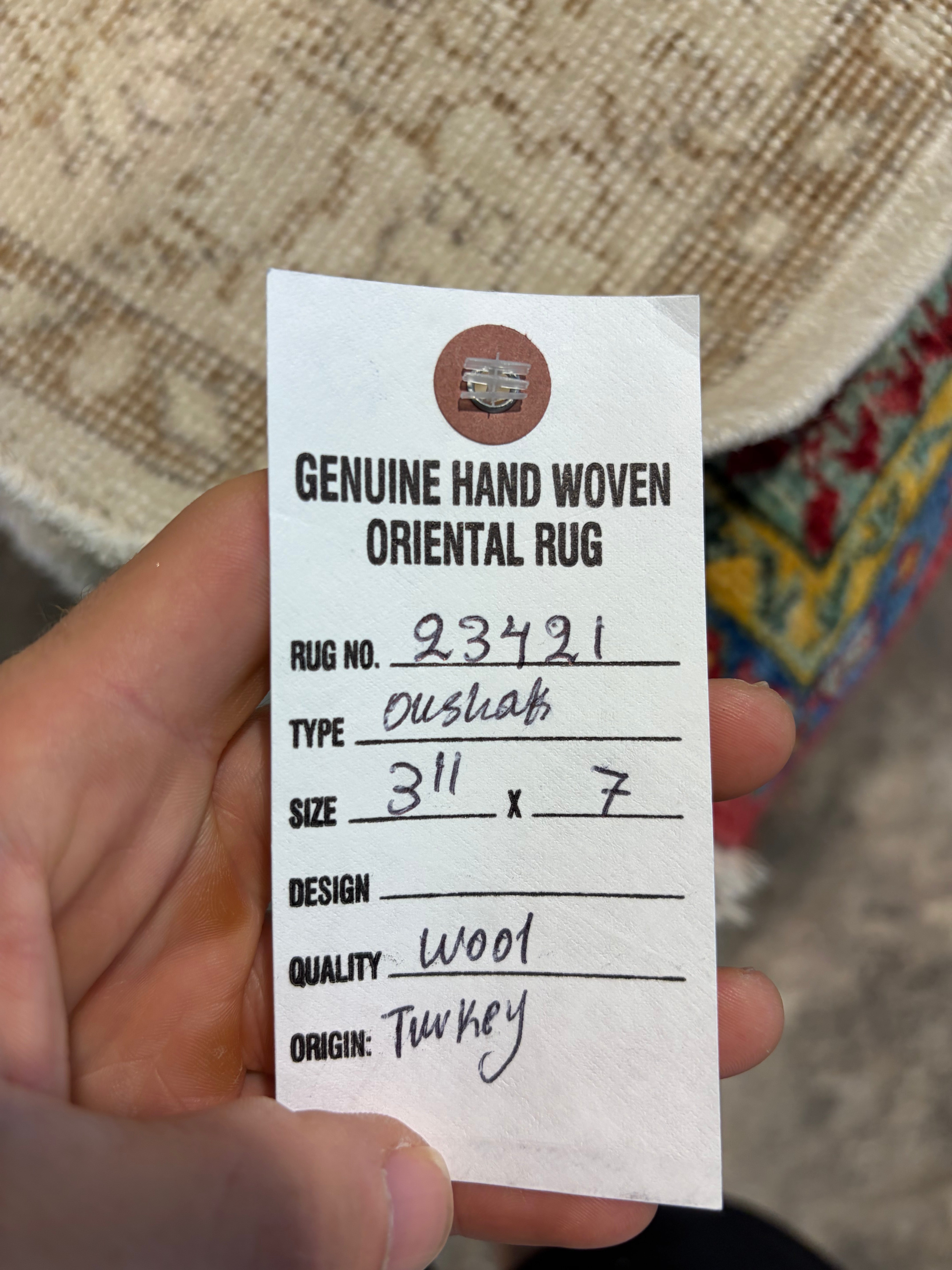 Gracie Brown 3.11x7 Cream and Brown Hand-Knotted Vintage Turkish Oushak