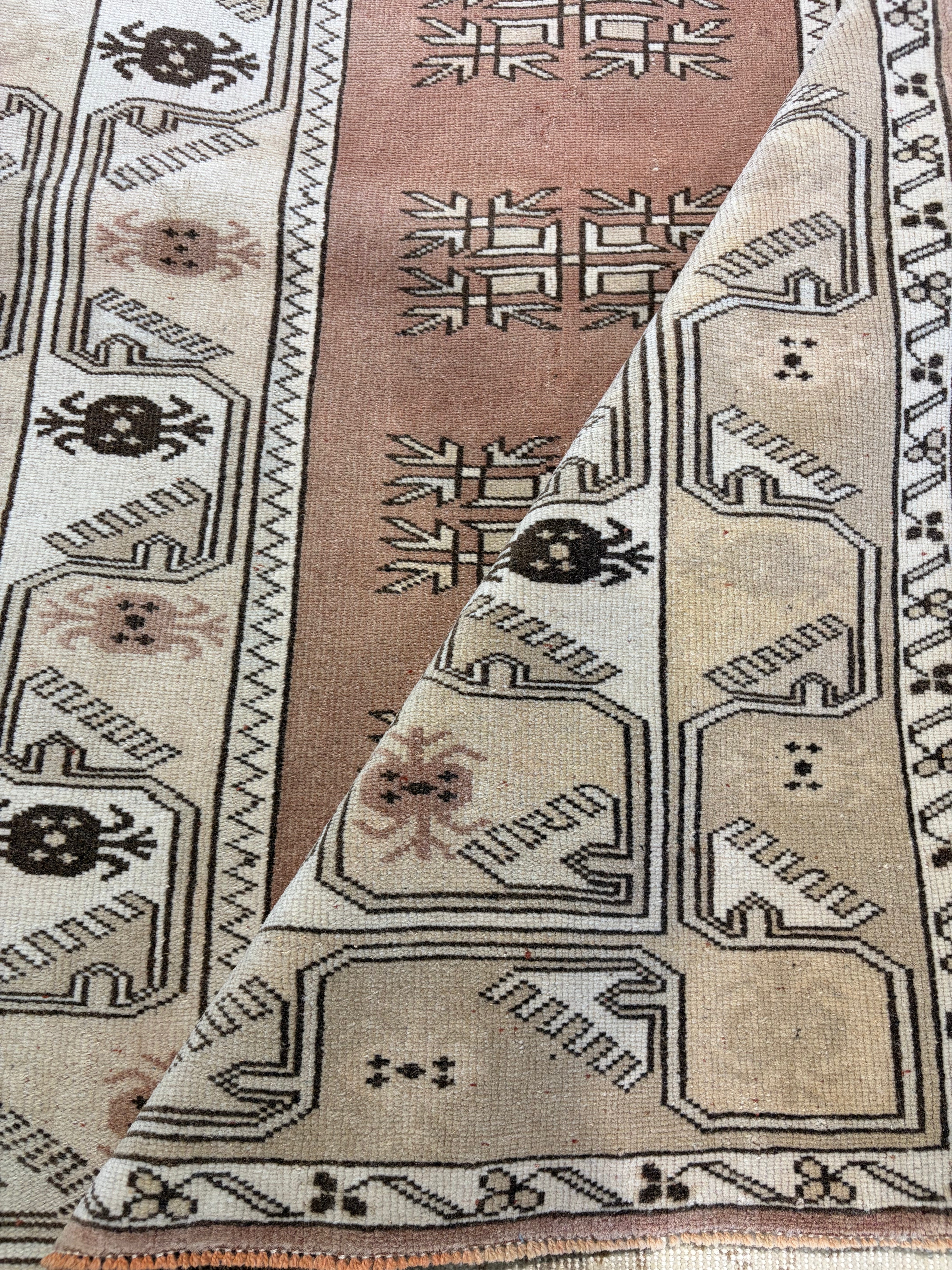 JoJo Stewart 4.2x5.11 Pink Hand-Knotted Vintage Turkish Oushak