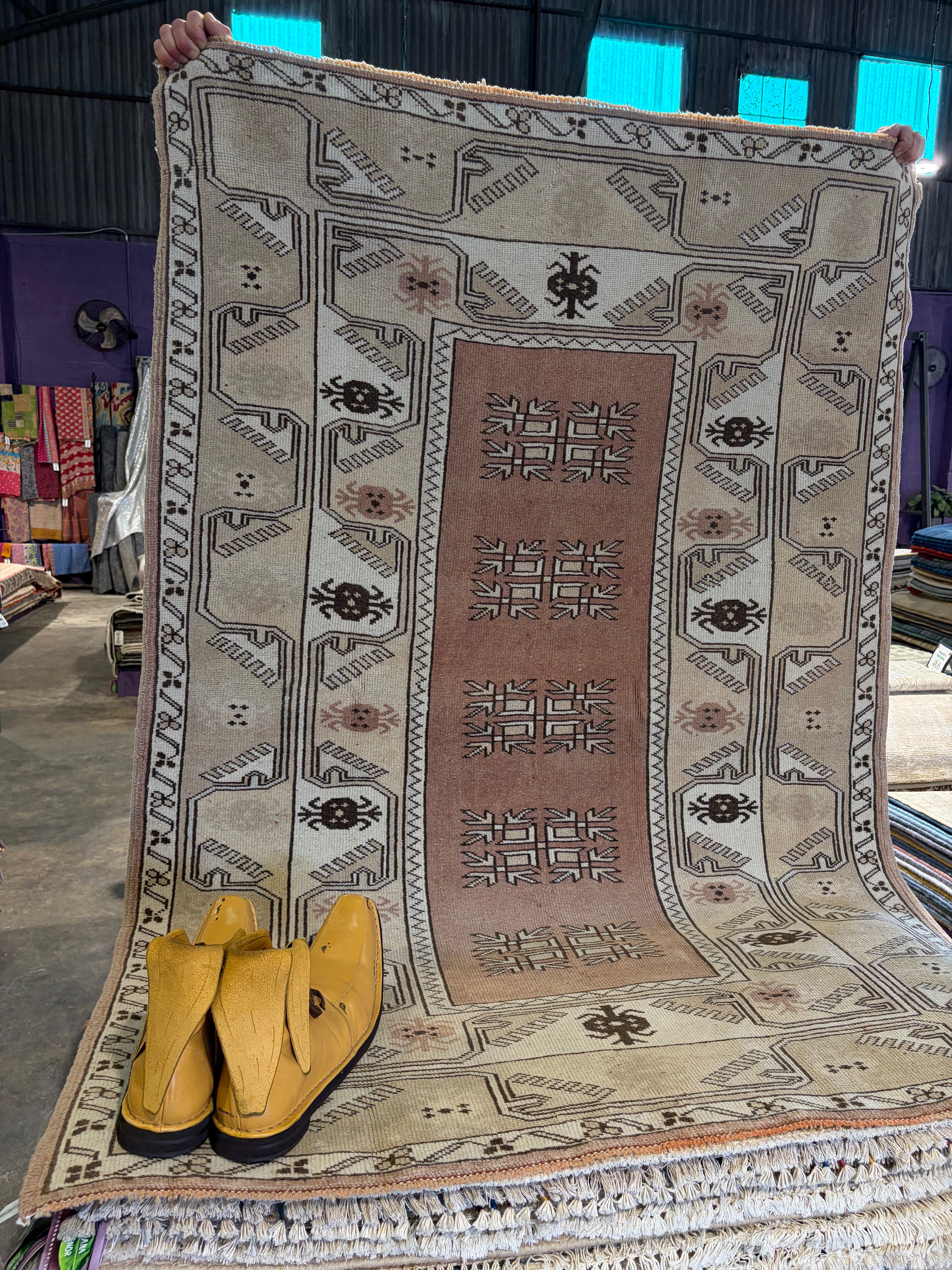 JoJo Stewart 4.2x5.11 Pink Hand-Knotted Vintage Turkish Oushak