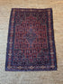 Antique Persian Senneh Red and Blue Rug 3.6x5