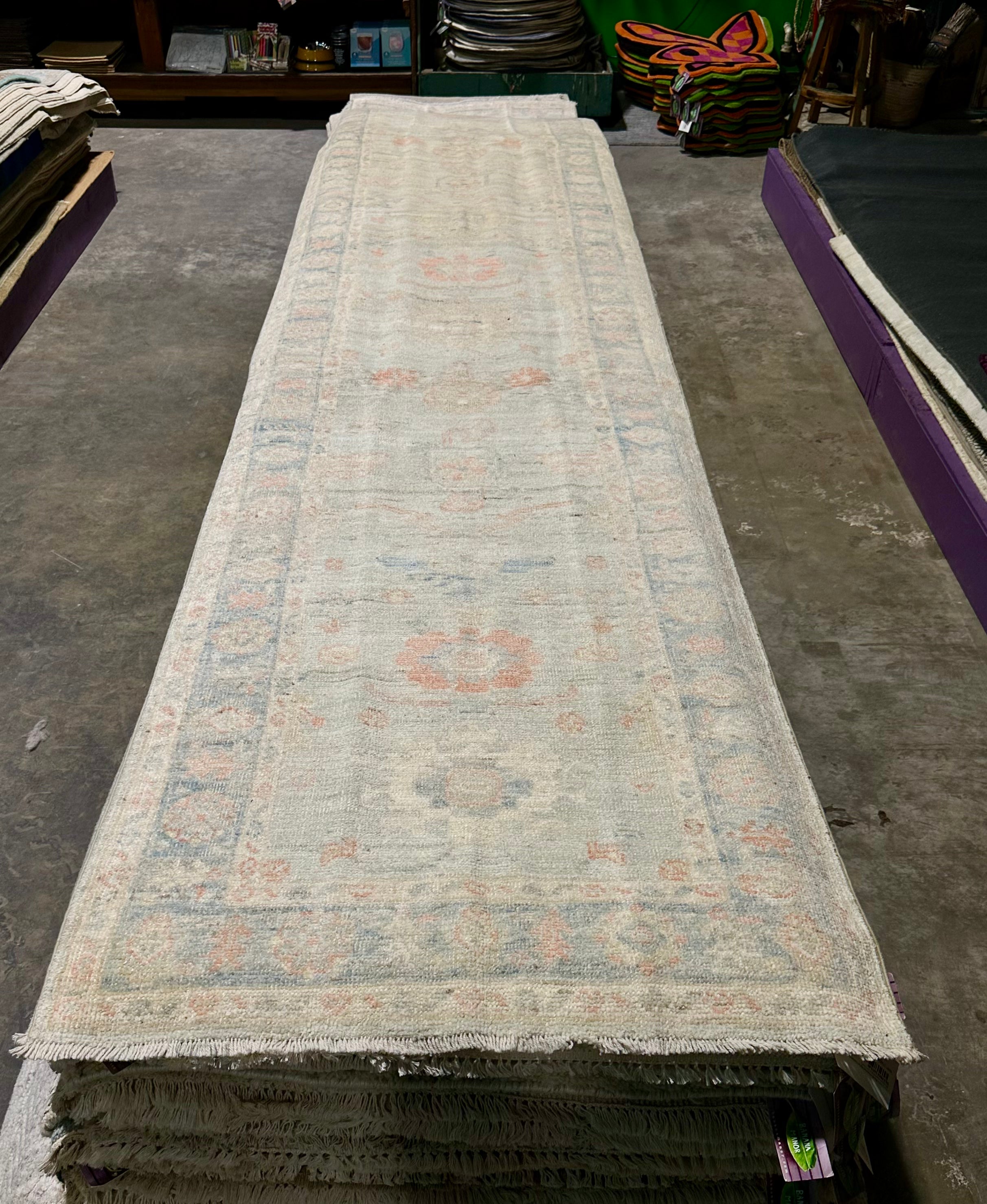 Margo Banks 2.11x14.9 Light Blue Whitewashed Afghani Oushak Runner