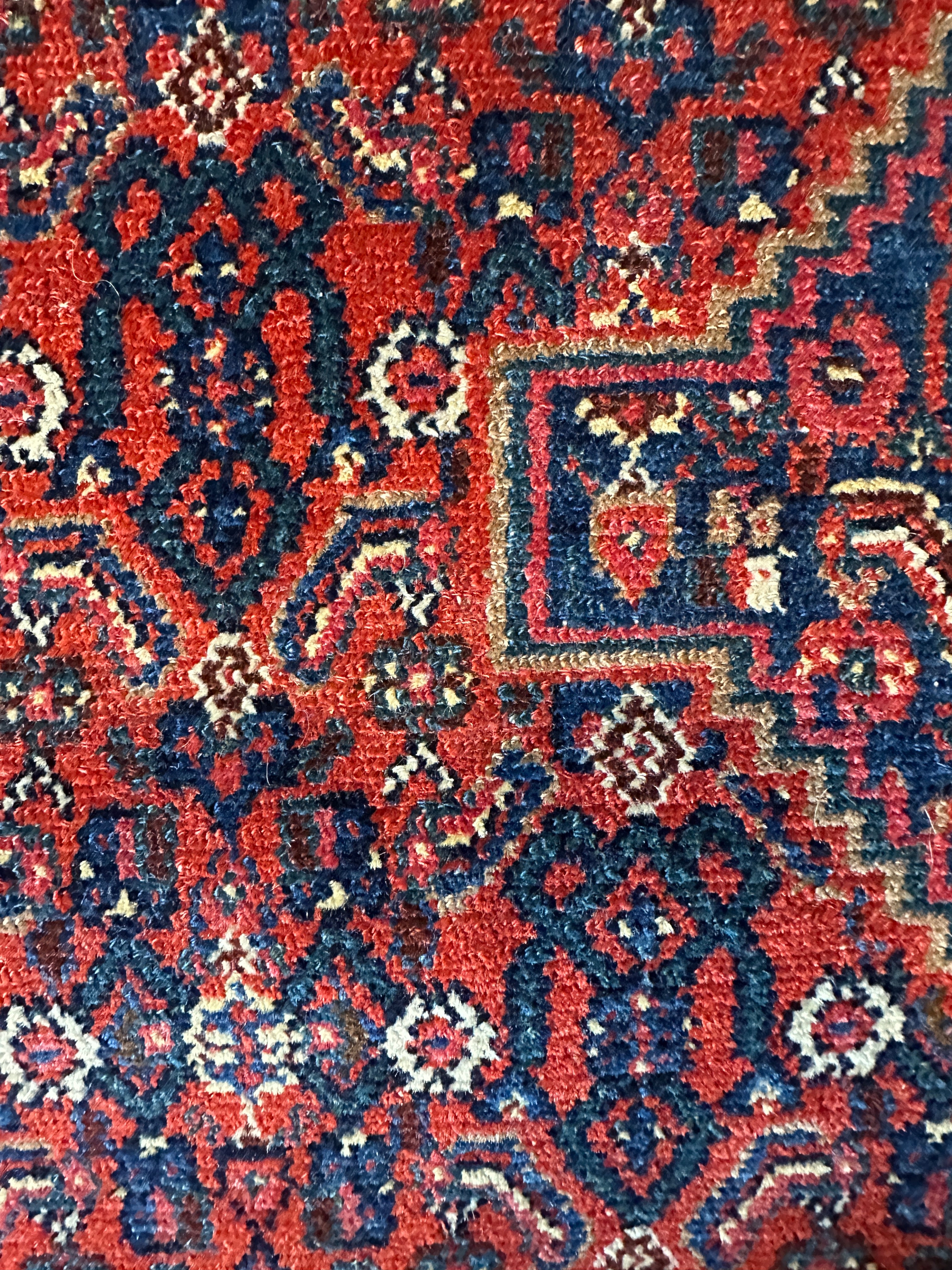 Antique Persian Senneh Red and Blue Rug 3.6x5