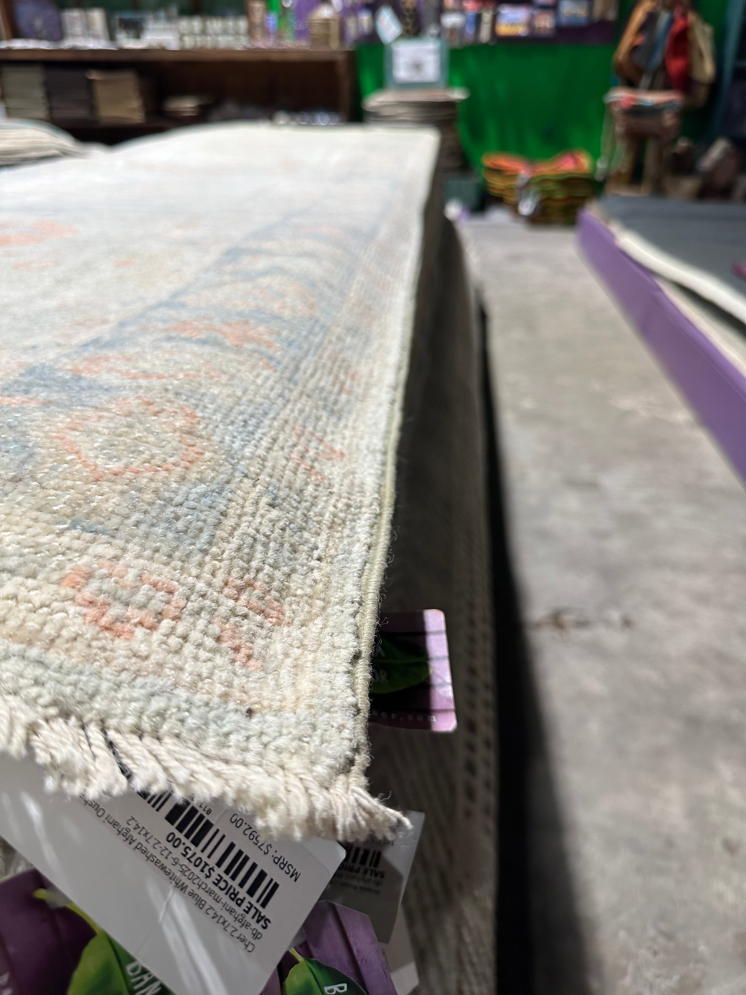 Margo Banks 2.11x14.9 Light Blue Whitewashed Afghani Oushak Runner