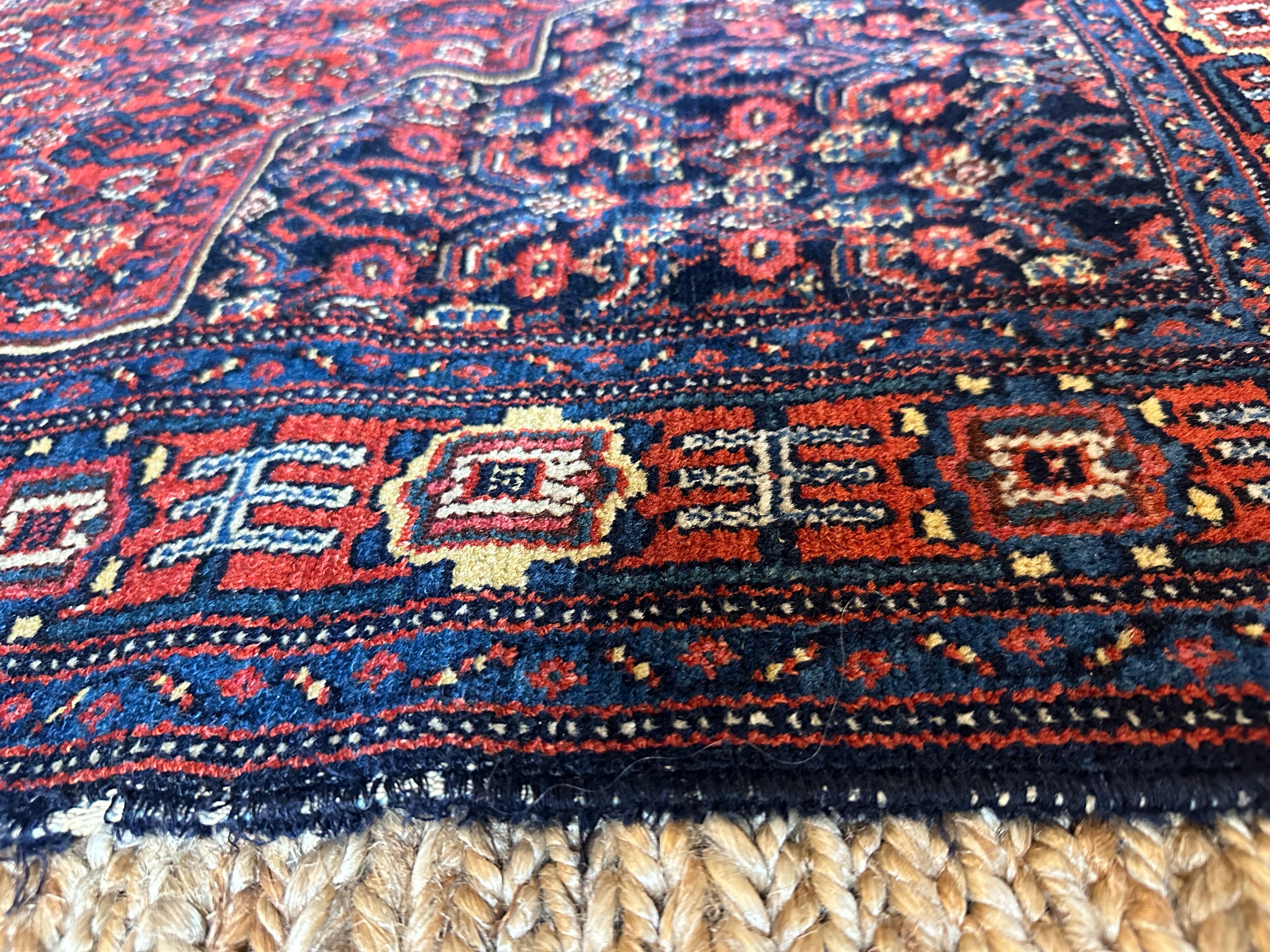 Antique Persian Senneh Red and Blue Rug 3.6x5