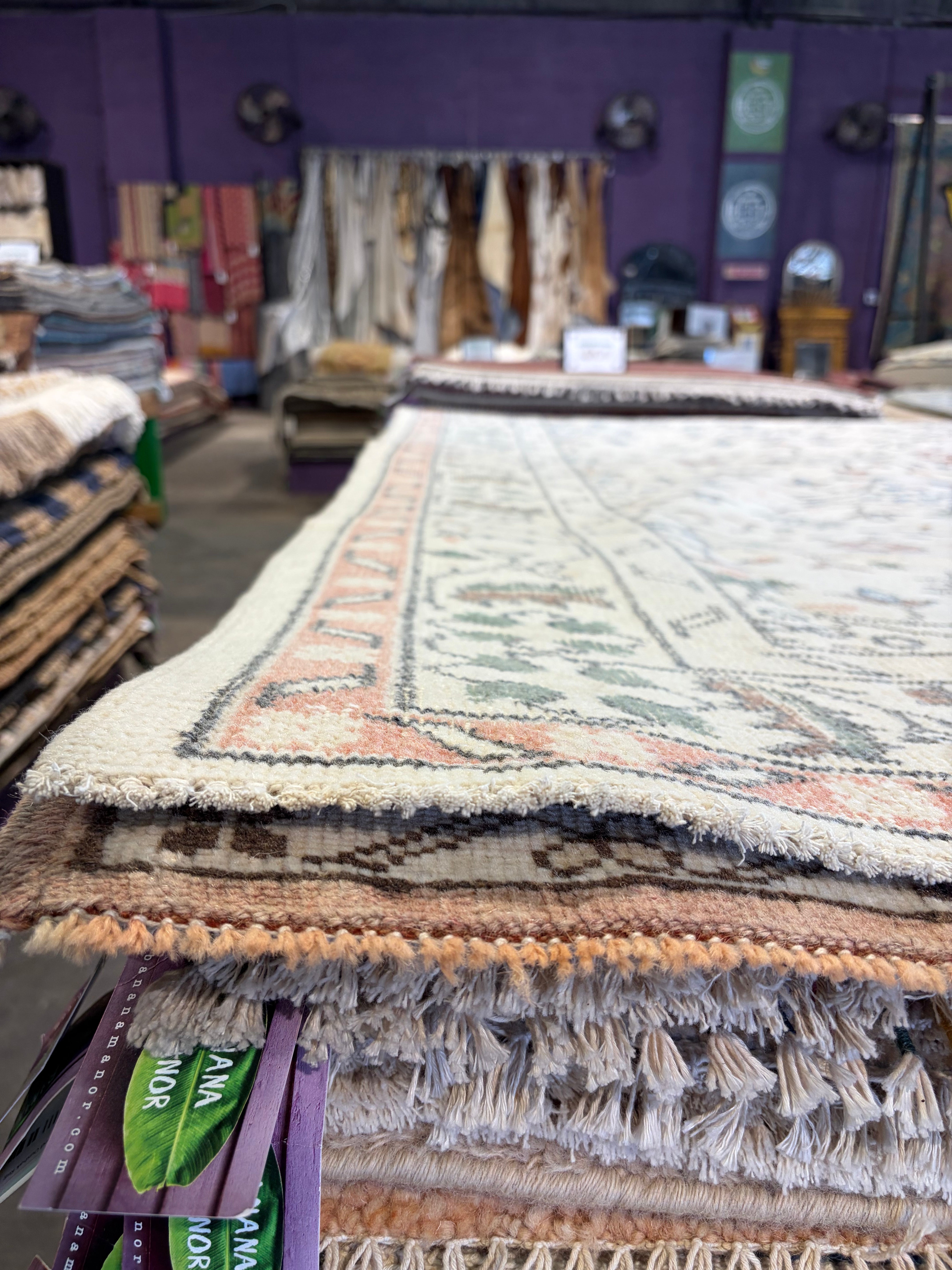 Bridgette Deslatte 4.1x6.10 Cream and Pink Hand-Knotted Vintage Turkish Oushak