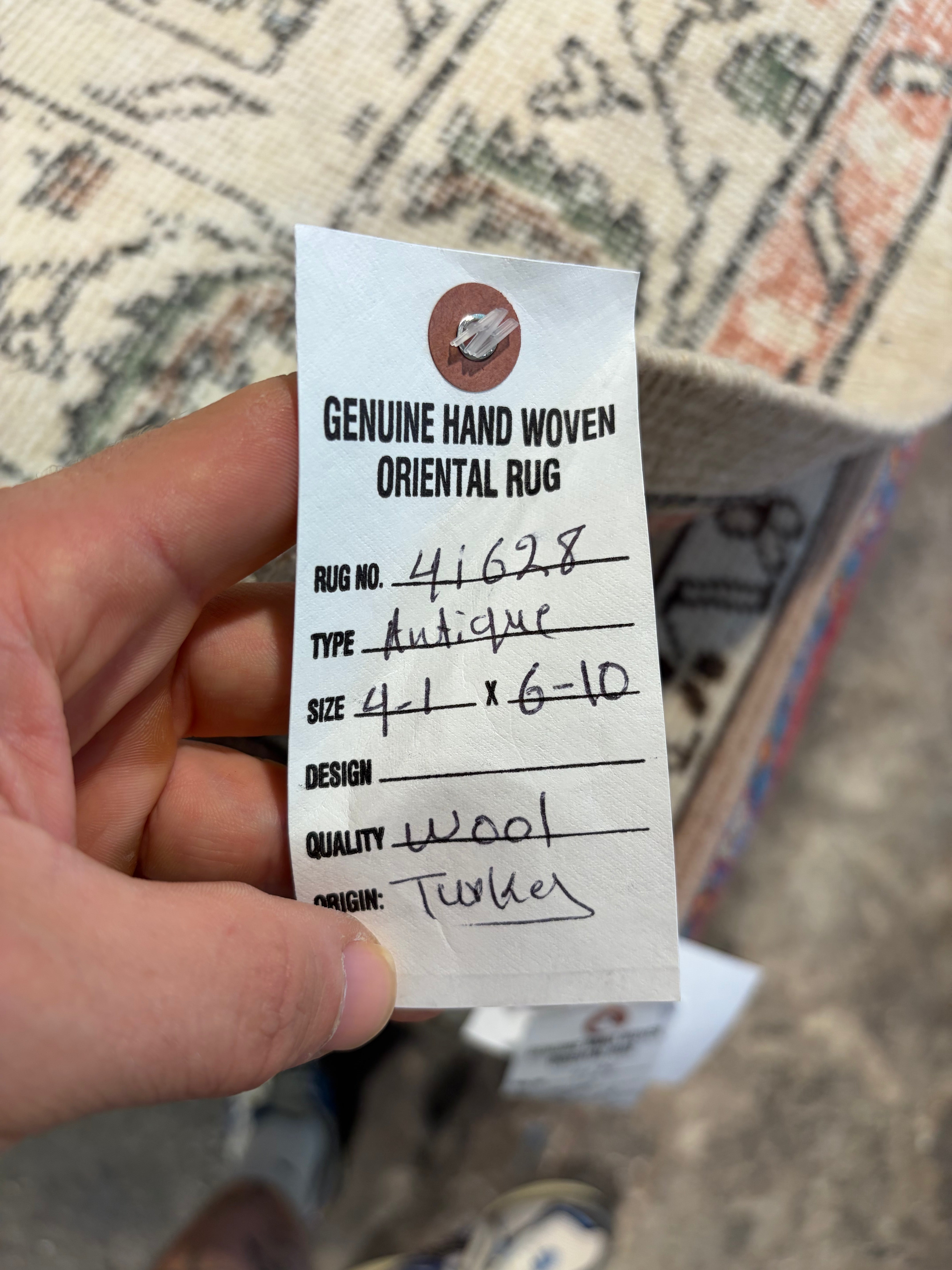 Bridgette Deslatte 4.1x6.10 Cream and Pink Hand-Knotted Vintage Turkish Oushak