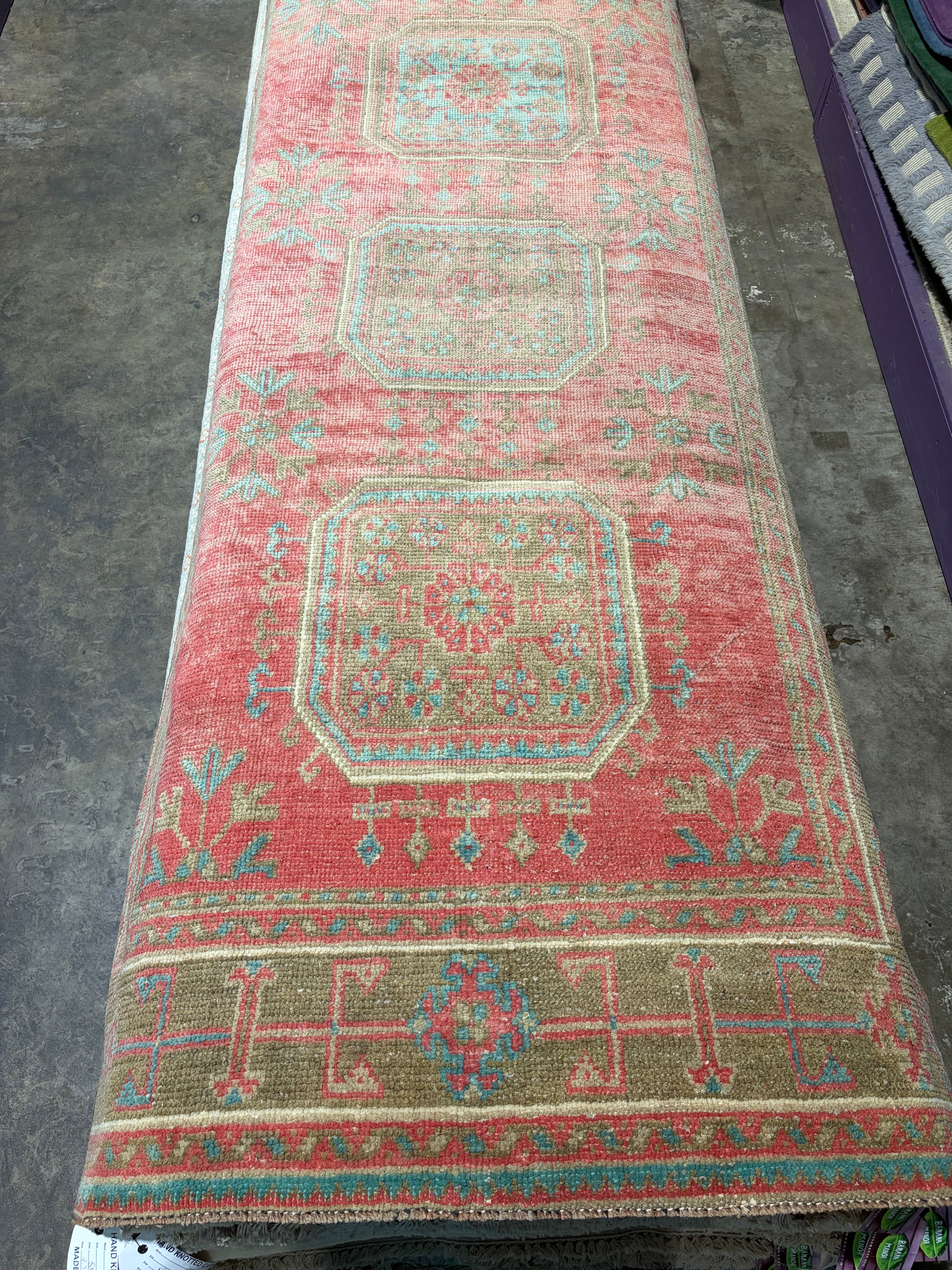 Sylvia Griffith 4.6x12 Red Hand-Knotted Vintage Turkish Oushak Runner