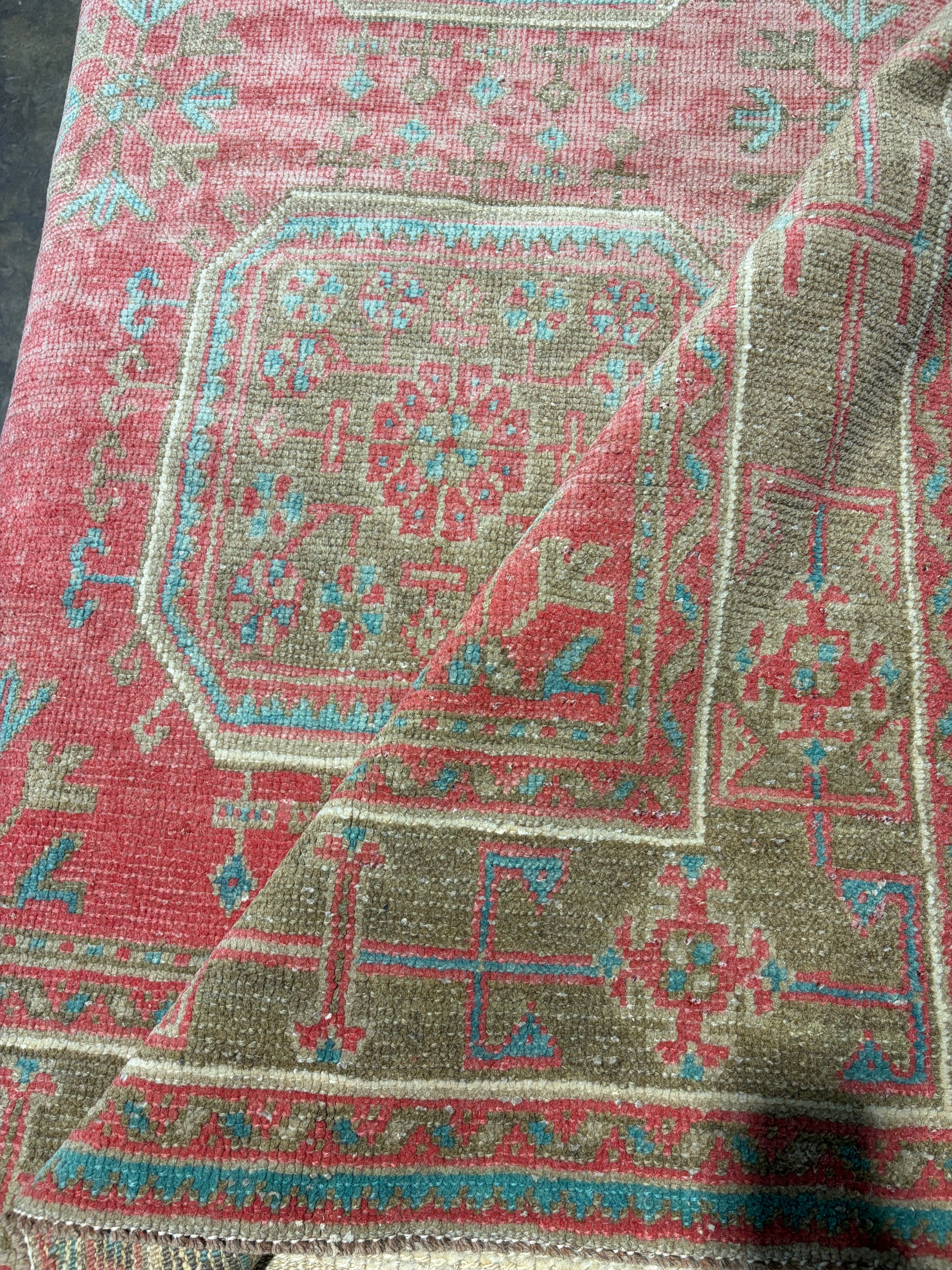 Sylvia Griffith 4.6x12 Red Hand-Knotted Vintage Turkish Oushak Runner