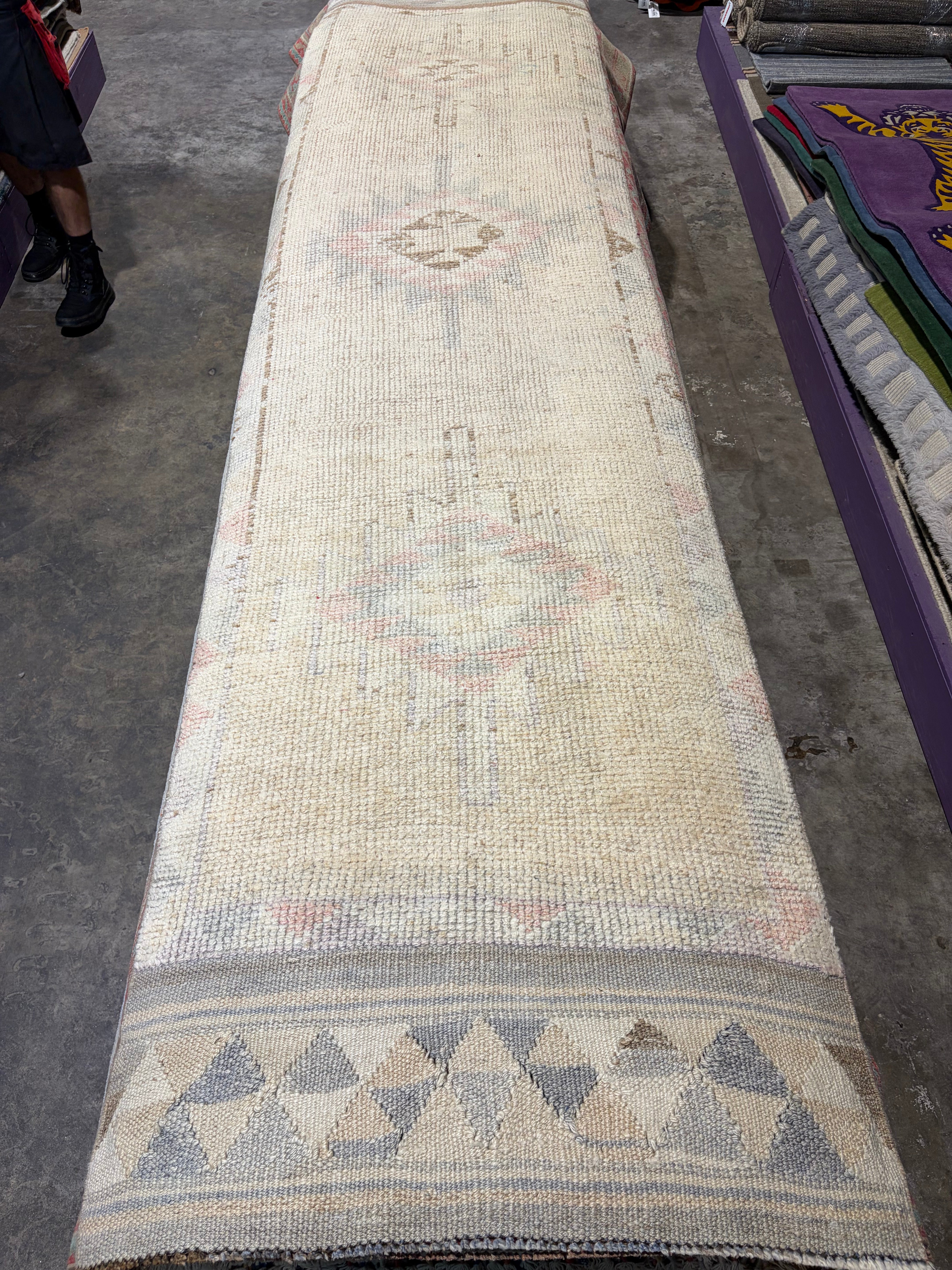 Katie Boyer 2.10x11.9 Cream Hand-Knotted Vintage Turkish Oushak Runner