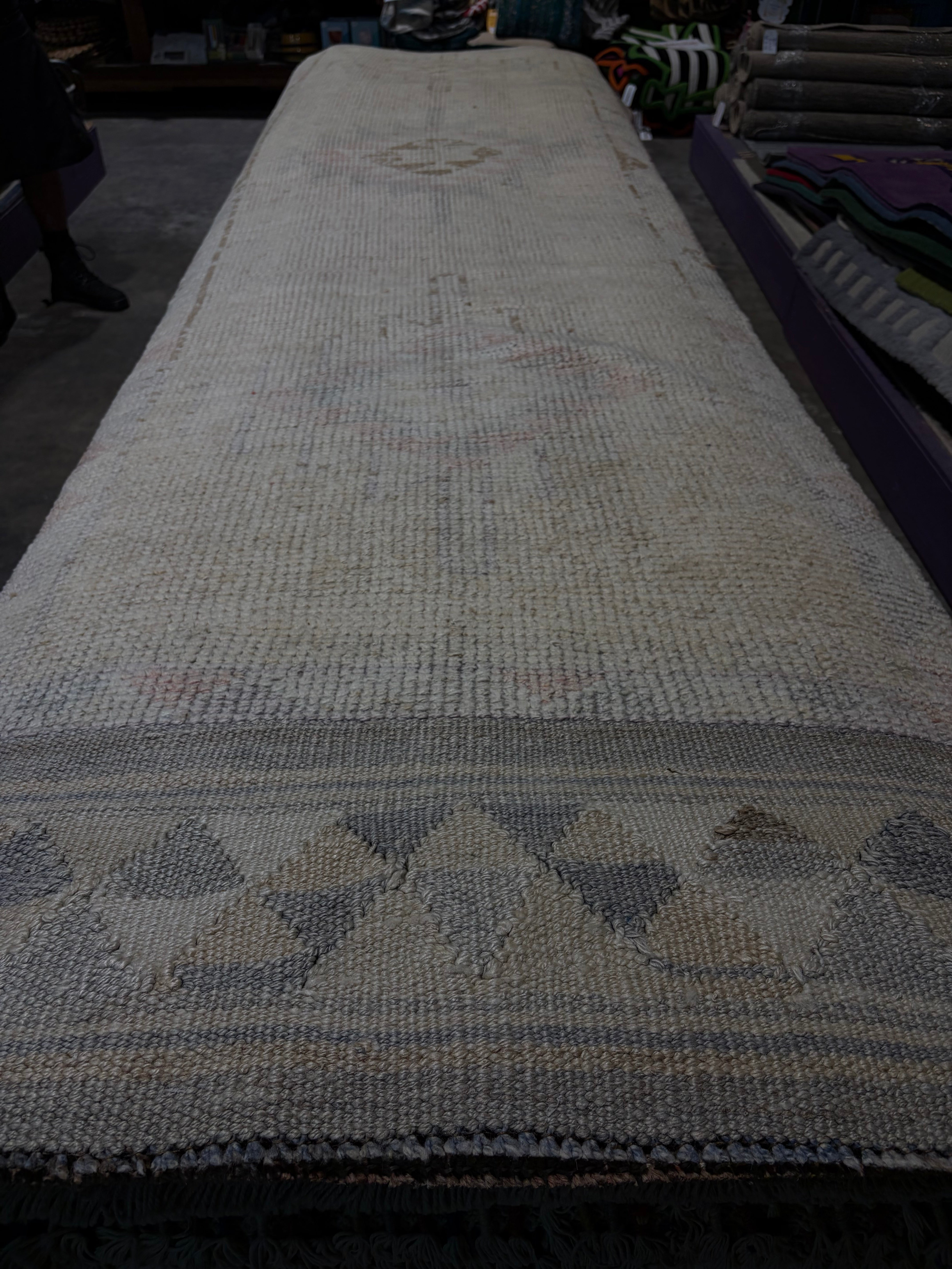 Katie Boyer 2.10x11.9 Cream Hand-Knotted Vintage Turkish Oushak Runner