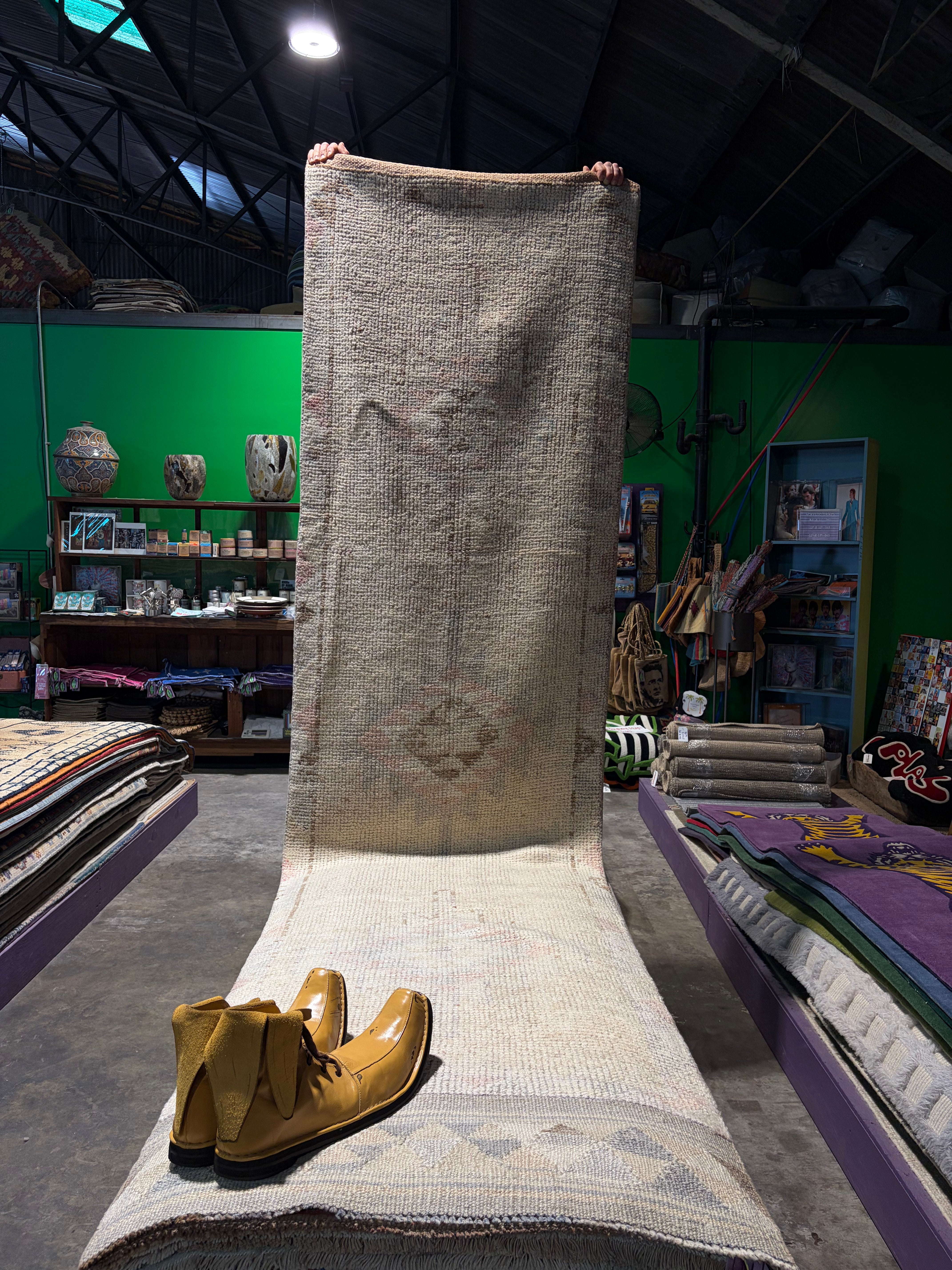 Katie Boyer 2.10x11.9 Cream Hand-Knotted Vintage Turkish Oushak Runner