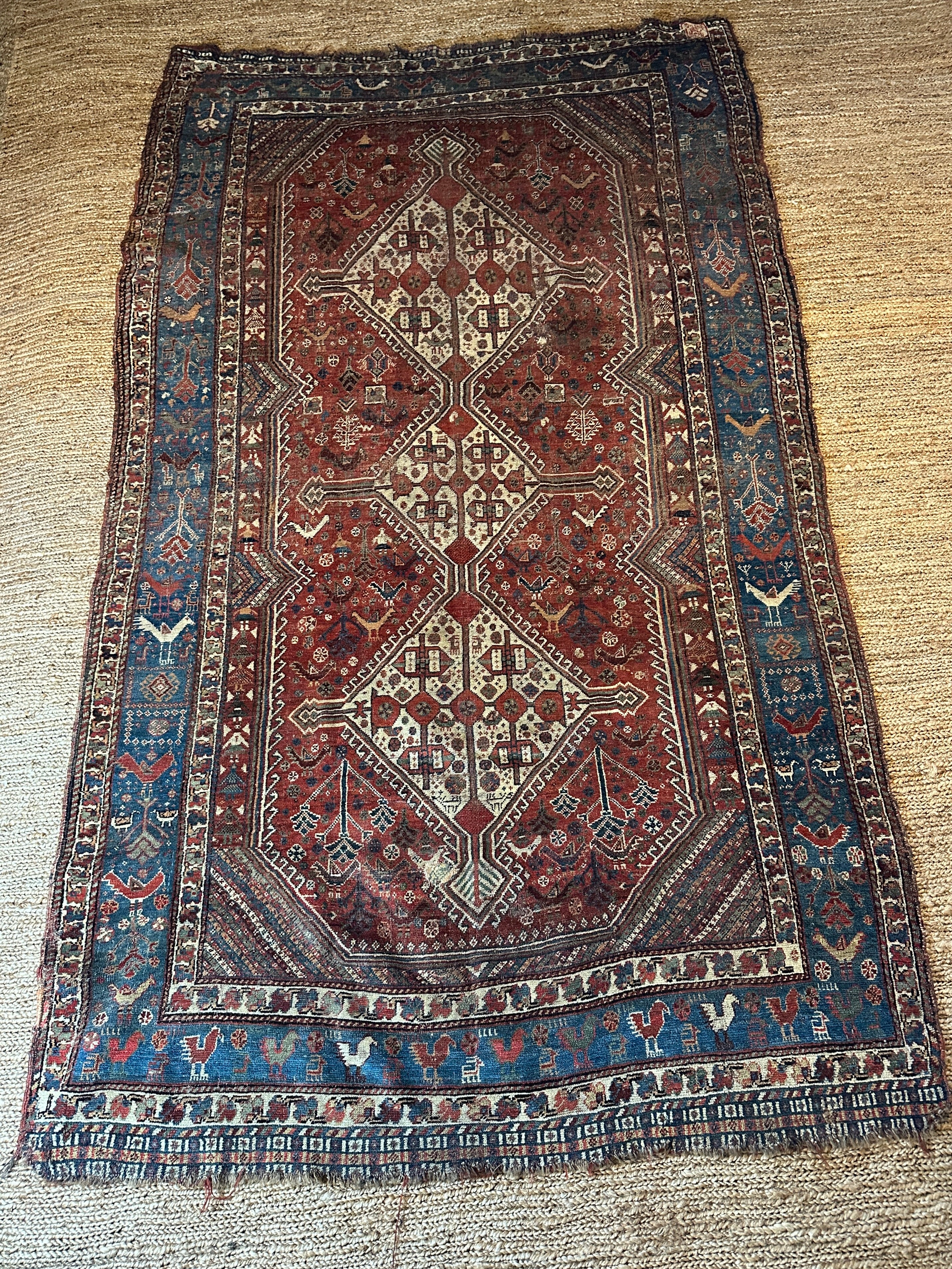 Antique SW Persian Tribal Khamseh Rug 5.2x8.11