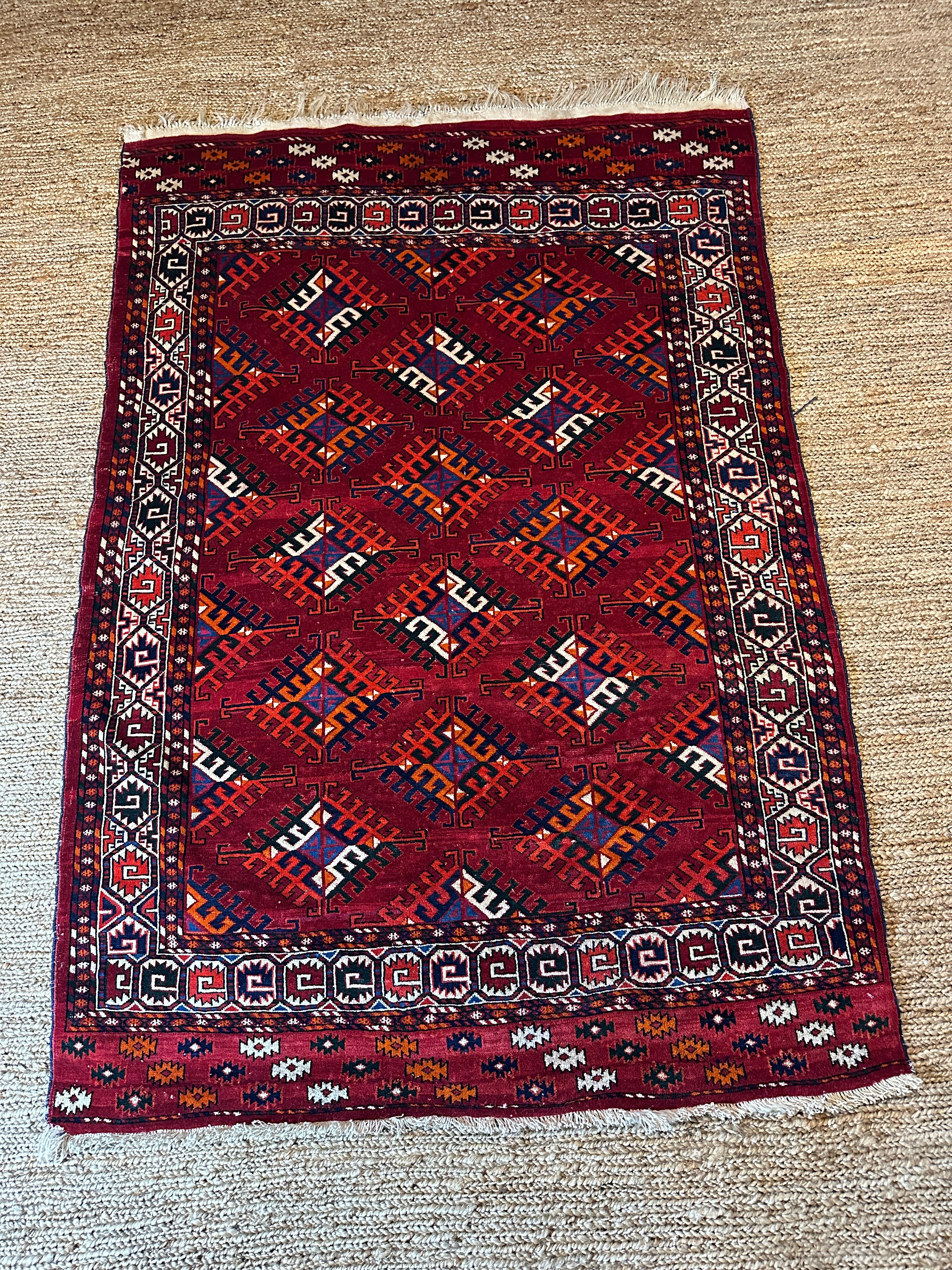 Antique Yomud Turkmen Tribal Tent Red Rug 4.3x6.1