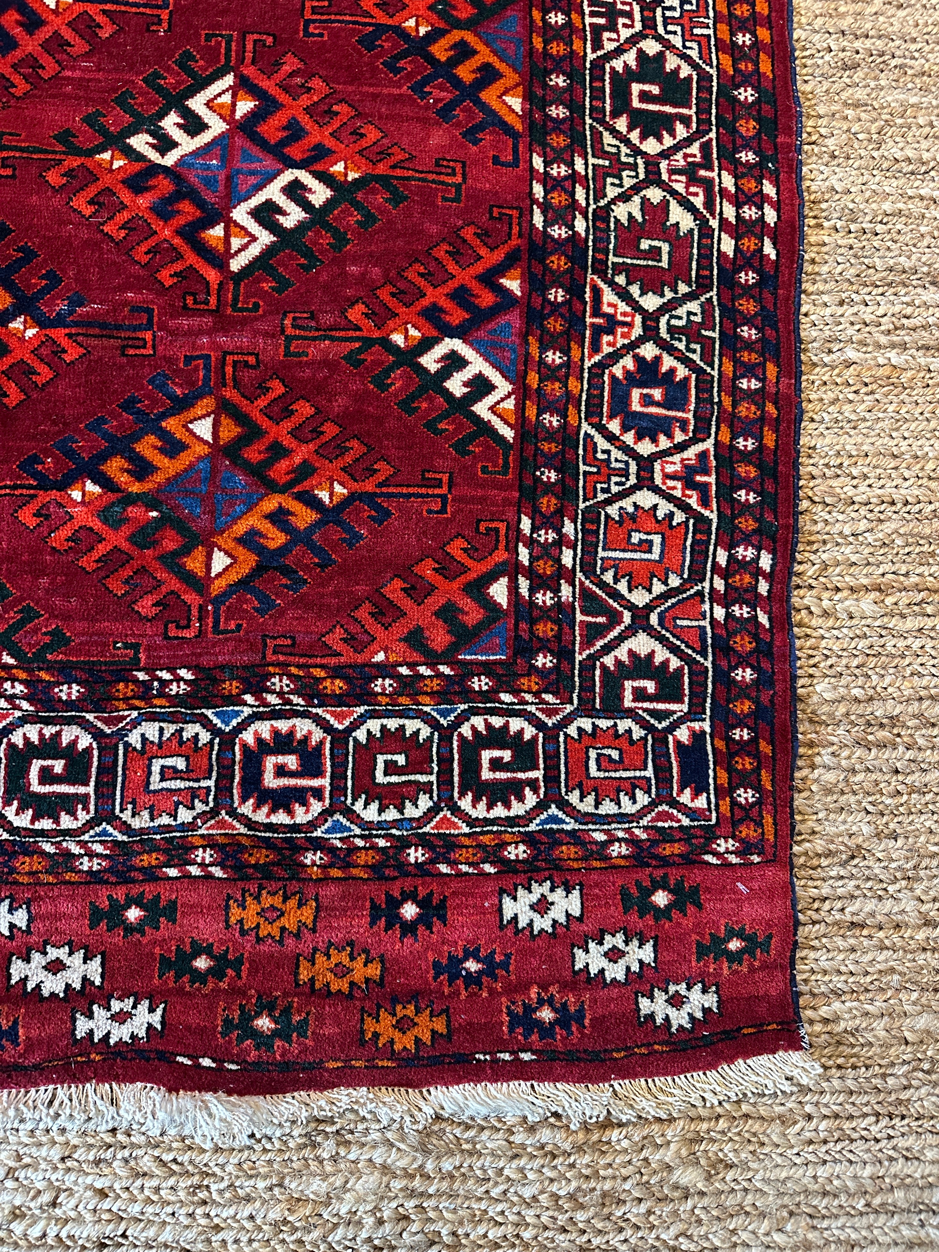 Antique Yomud Turkmen Tribal Tent Red Rug 4.3x6.1