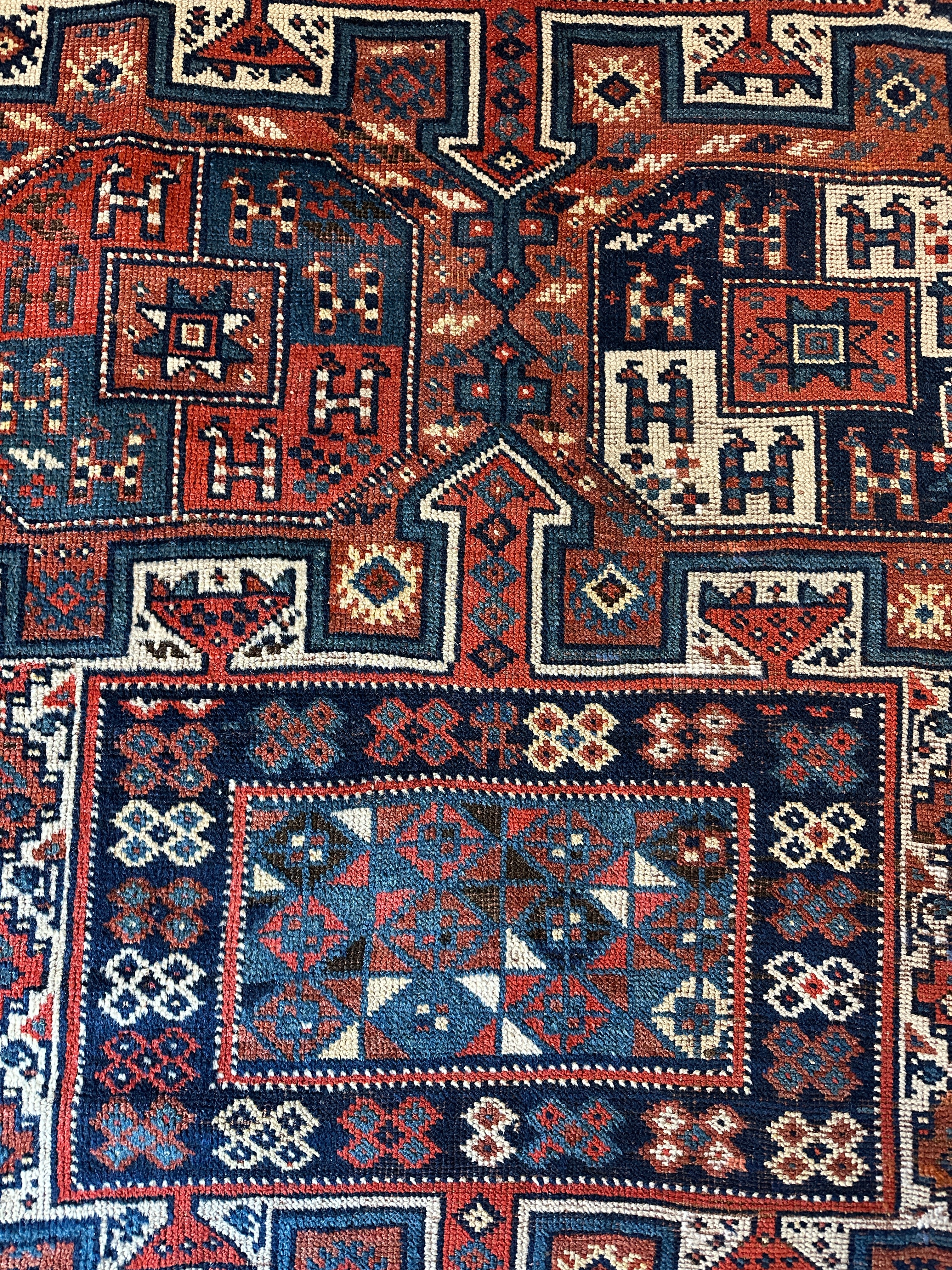 Antique Handwoven by Quchan Kurdish Blue and Red Rug 4.8x9.6