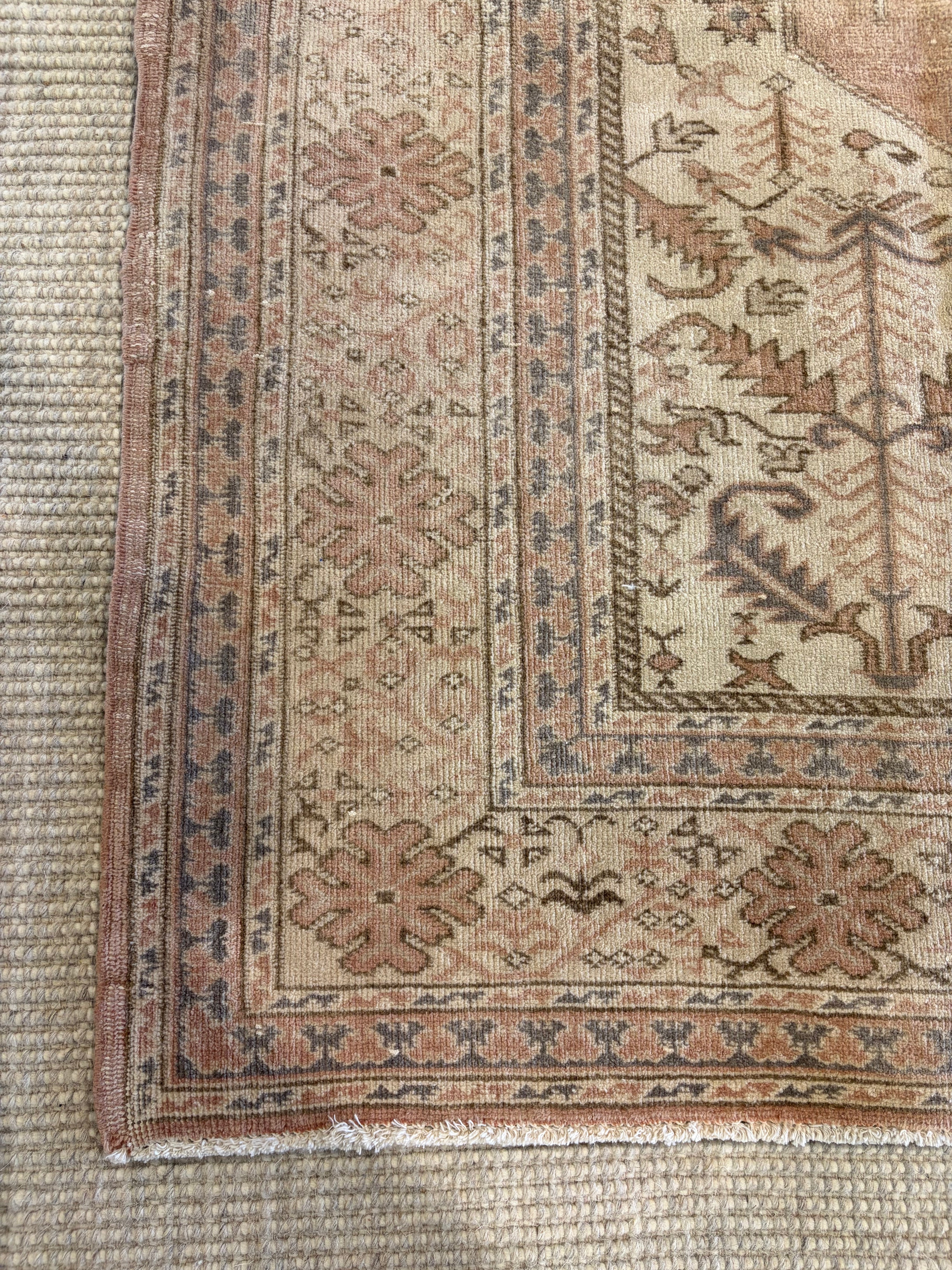 Alexandra Pace 5.2x7.6 Pink Hand-Knotted Vintage Turkish Oushak